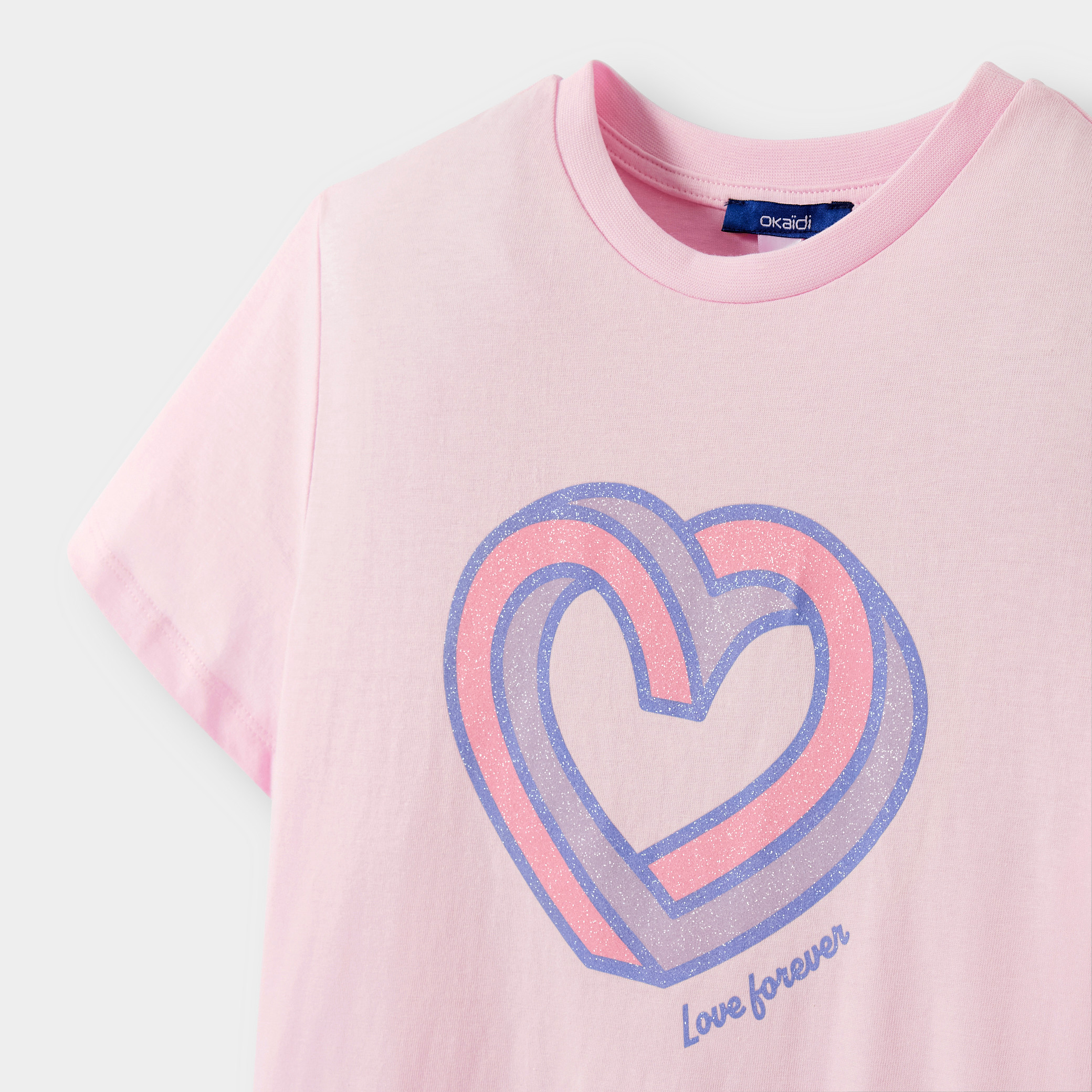 T-shirt coeur jaune fille - Rose orchidée