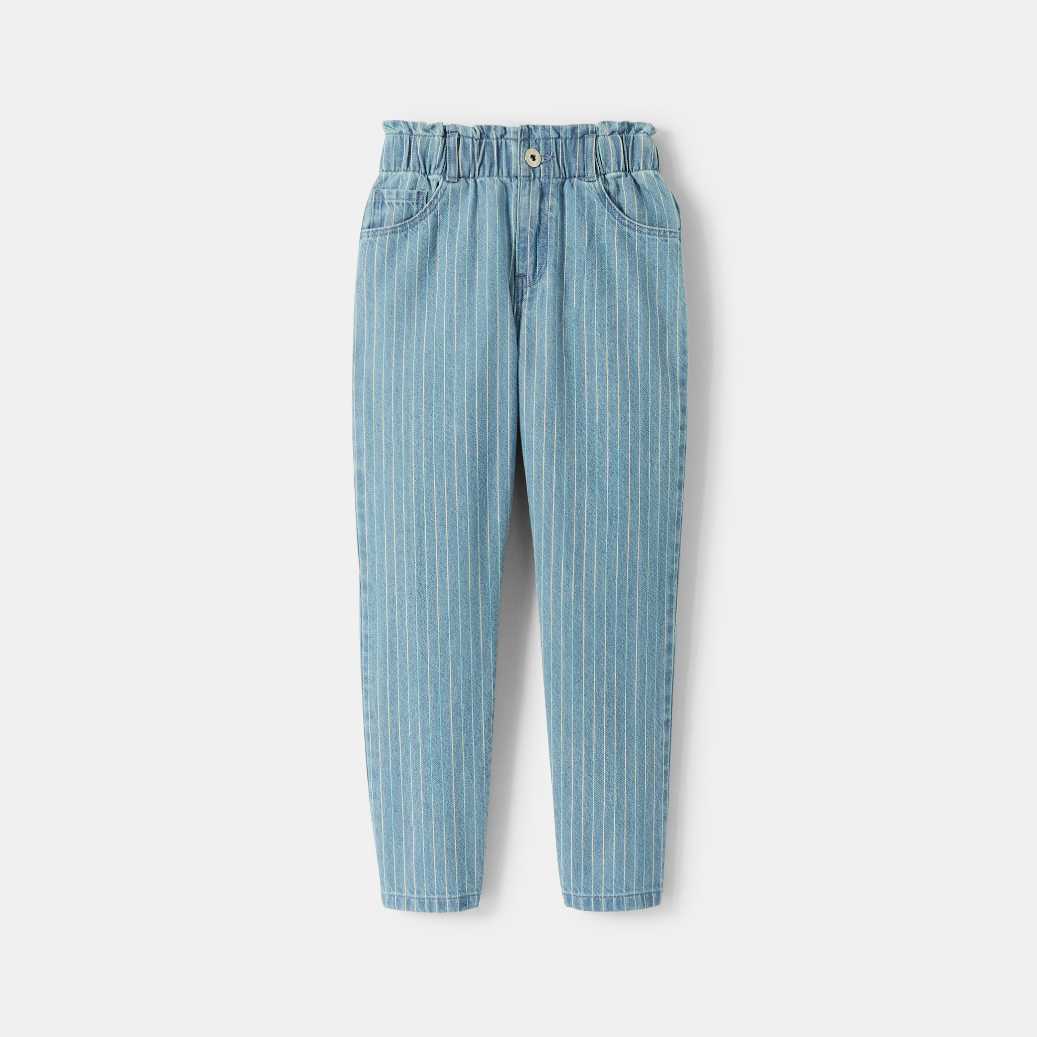 Pantalon denim rayé bleu fille - Rayures multicolore