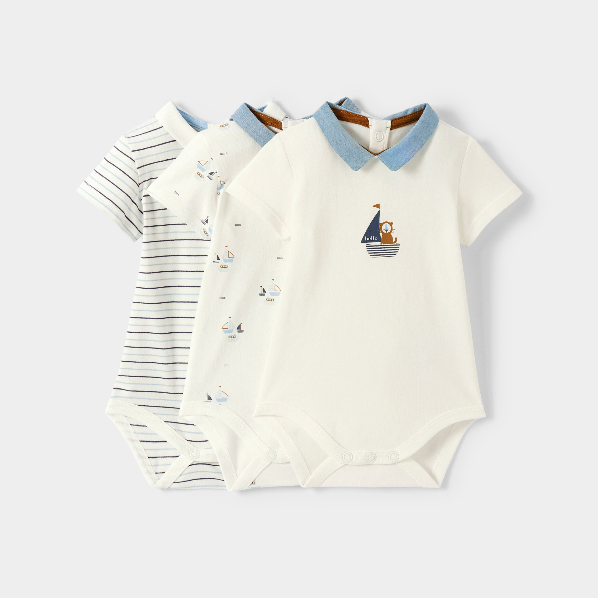 Body marin blanc bébé garçon (lot de 3) - blanc