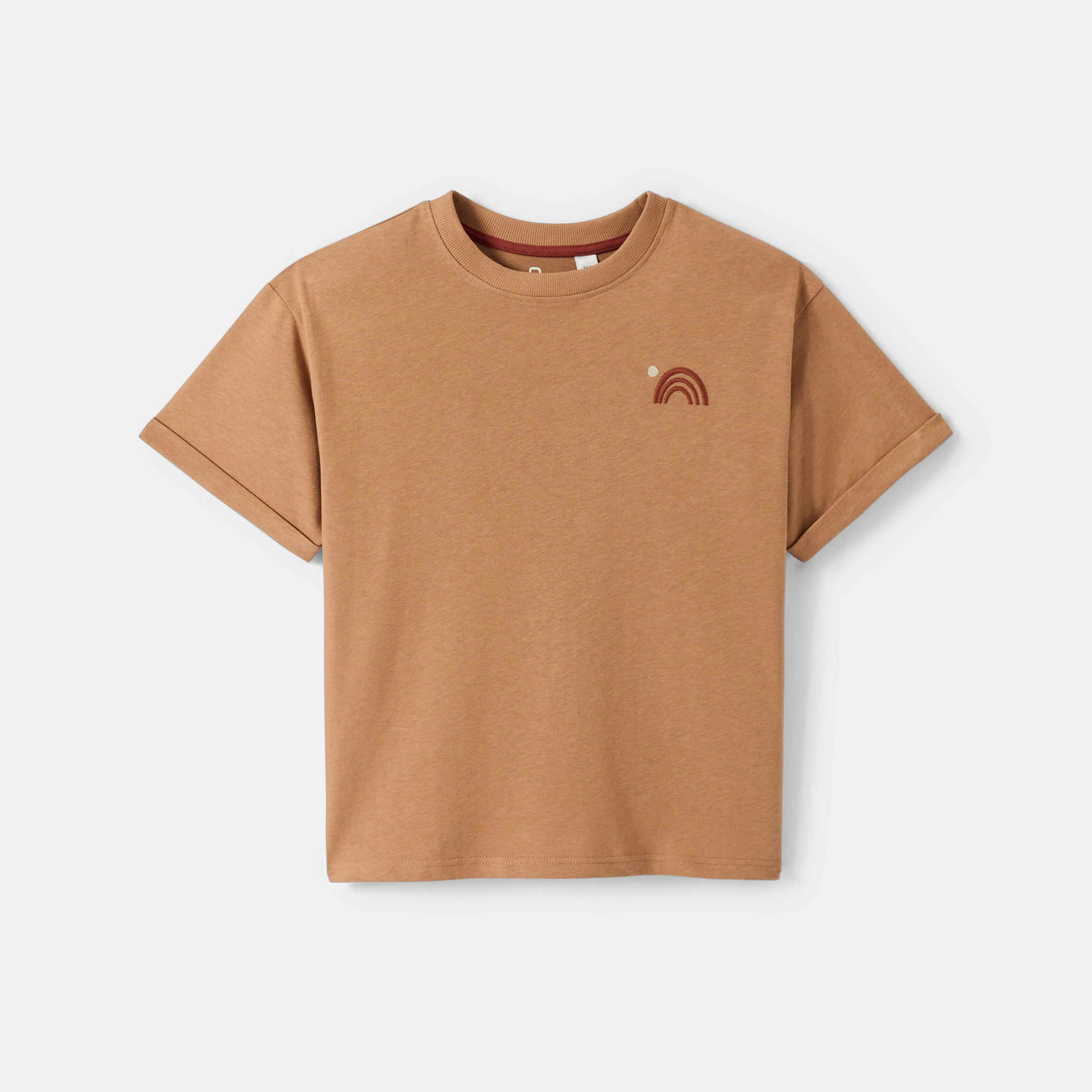 T-shirt jersey blanc garçon - Marron châtaigne