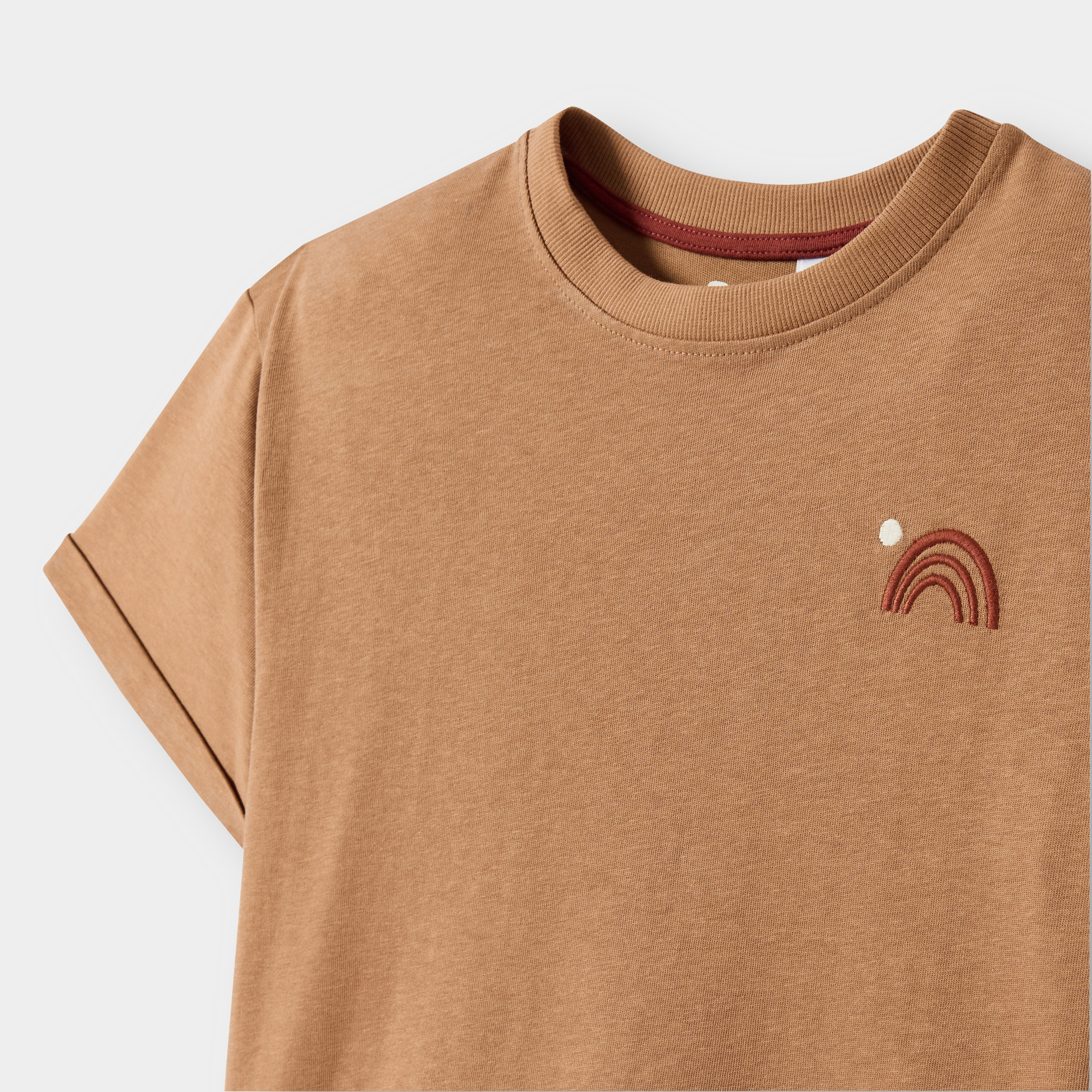 T-shirt jersey blanc garçon - Marron châtaigne