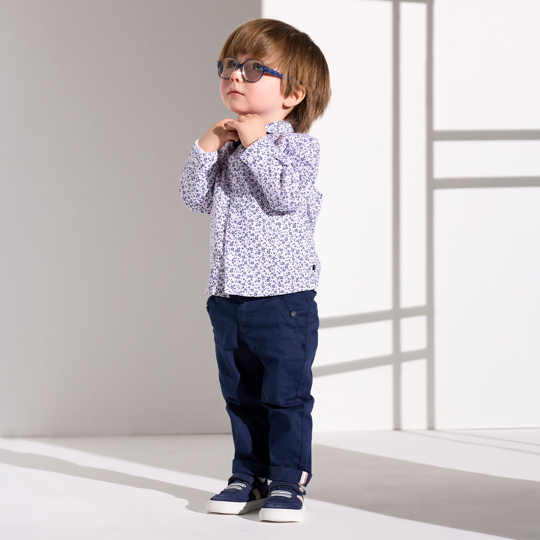Pantalon chic coton fantaisie beige bébé garçon - Bleu navy