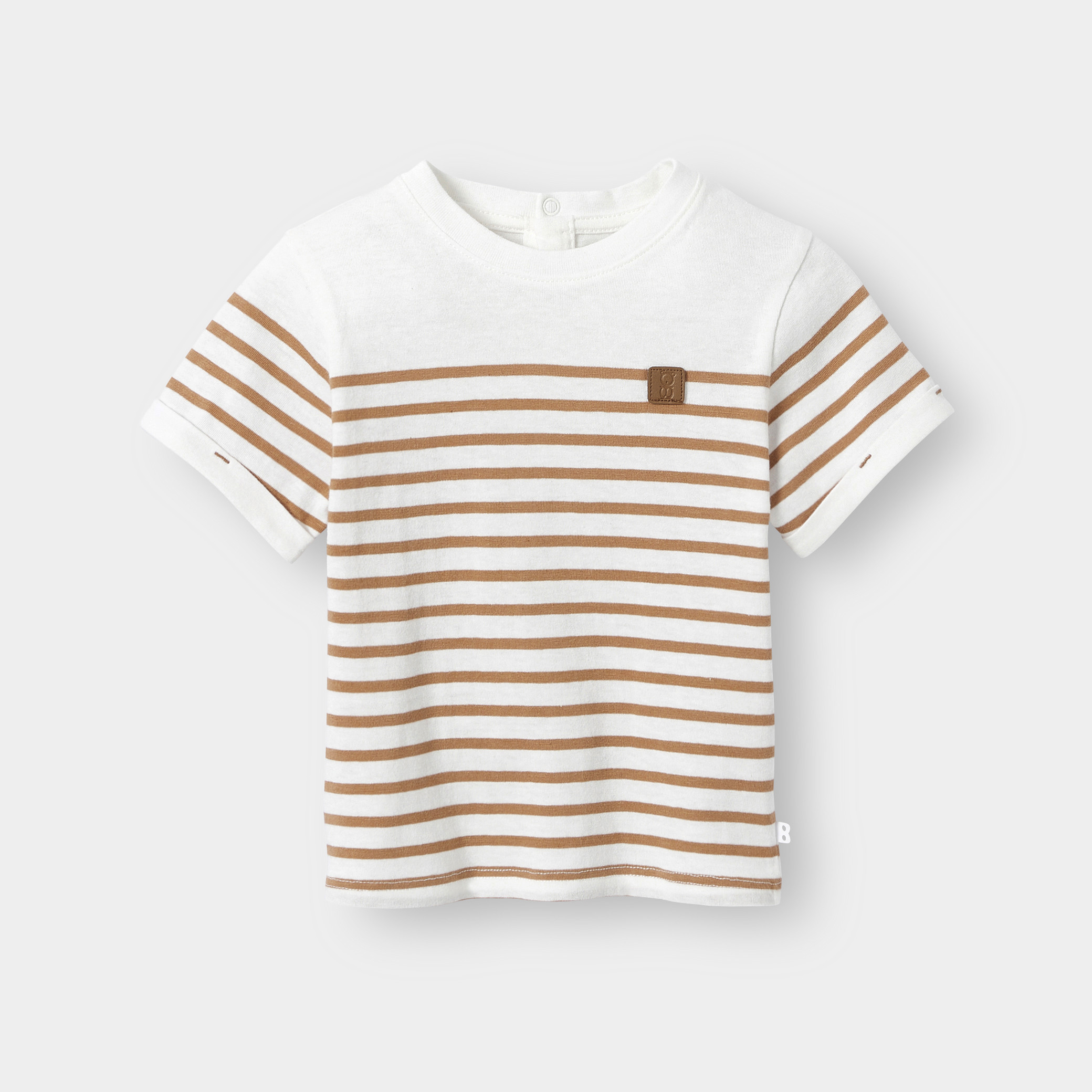 T-shirt rayé marinière bleu marine bébé garçon - Rayures marron