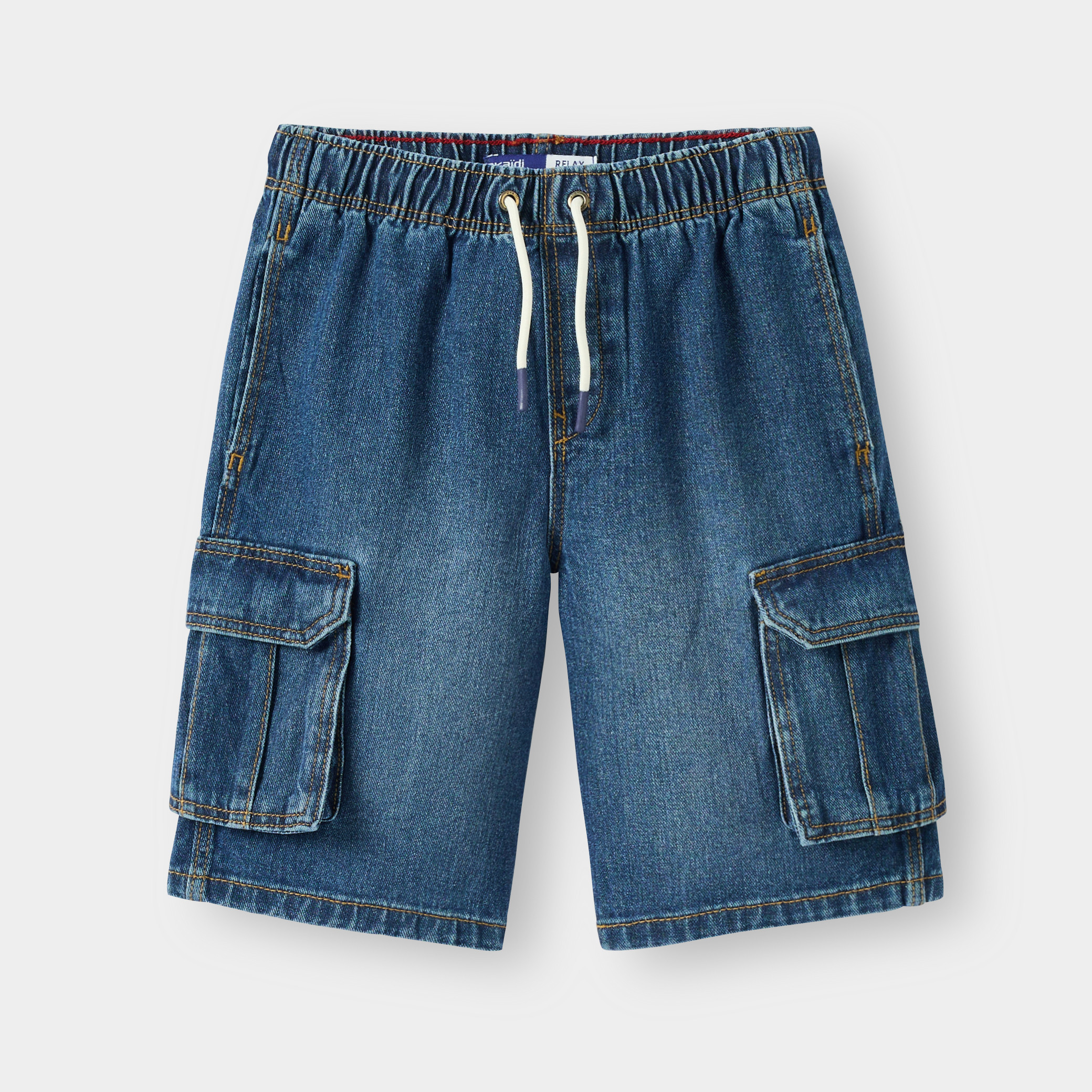 Bermuda cargo denim garçon bleu - Denim bleu stone