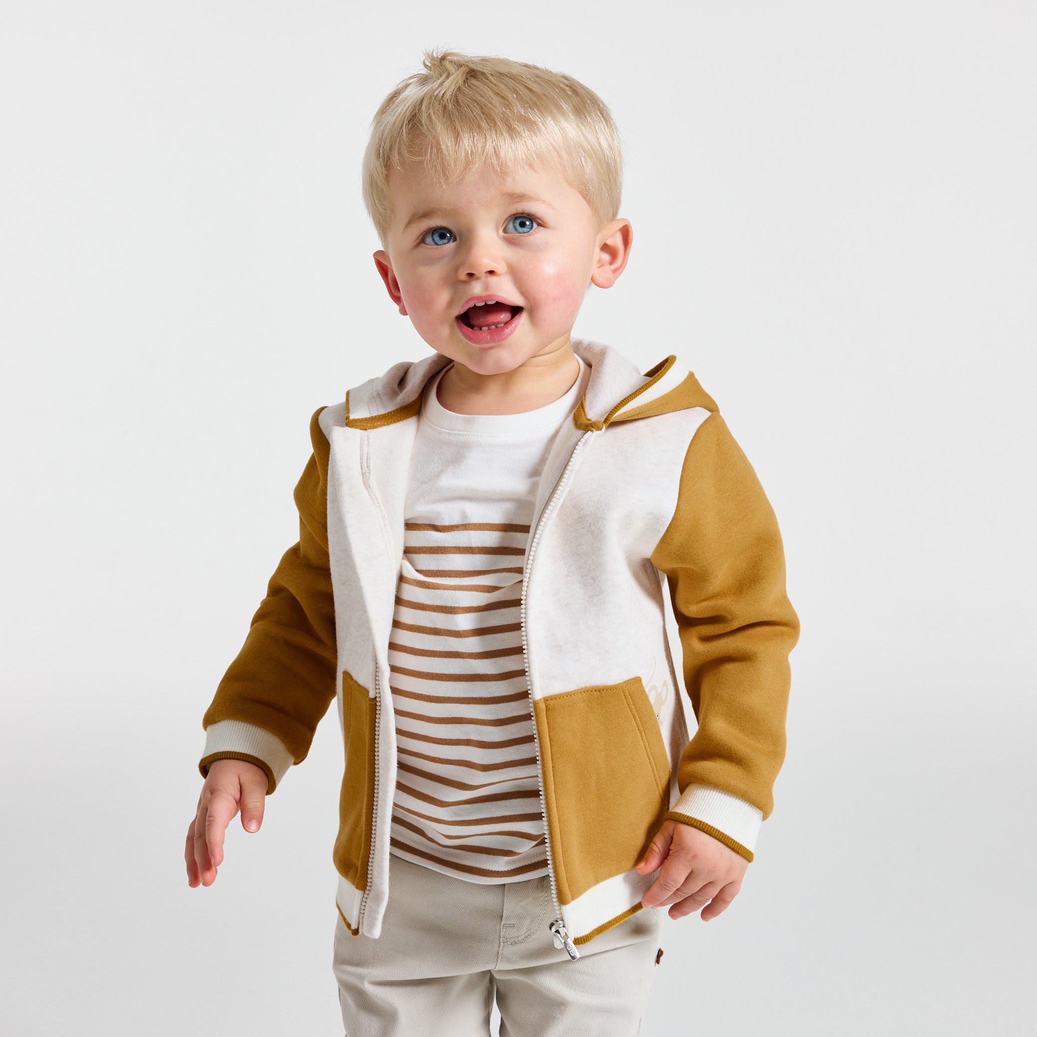 Sweat zippé molleton à capuche jaune bébé garçon - Jaune Miel
