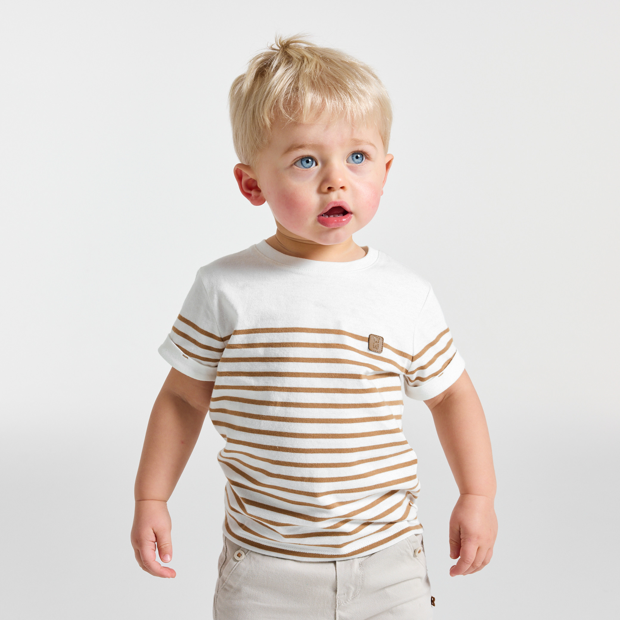 T-shirt rayé marinière bleu marine bébé garçon - Rayures marron