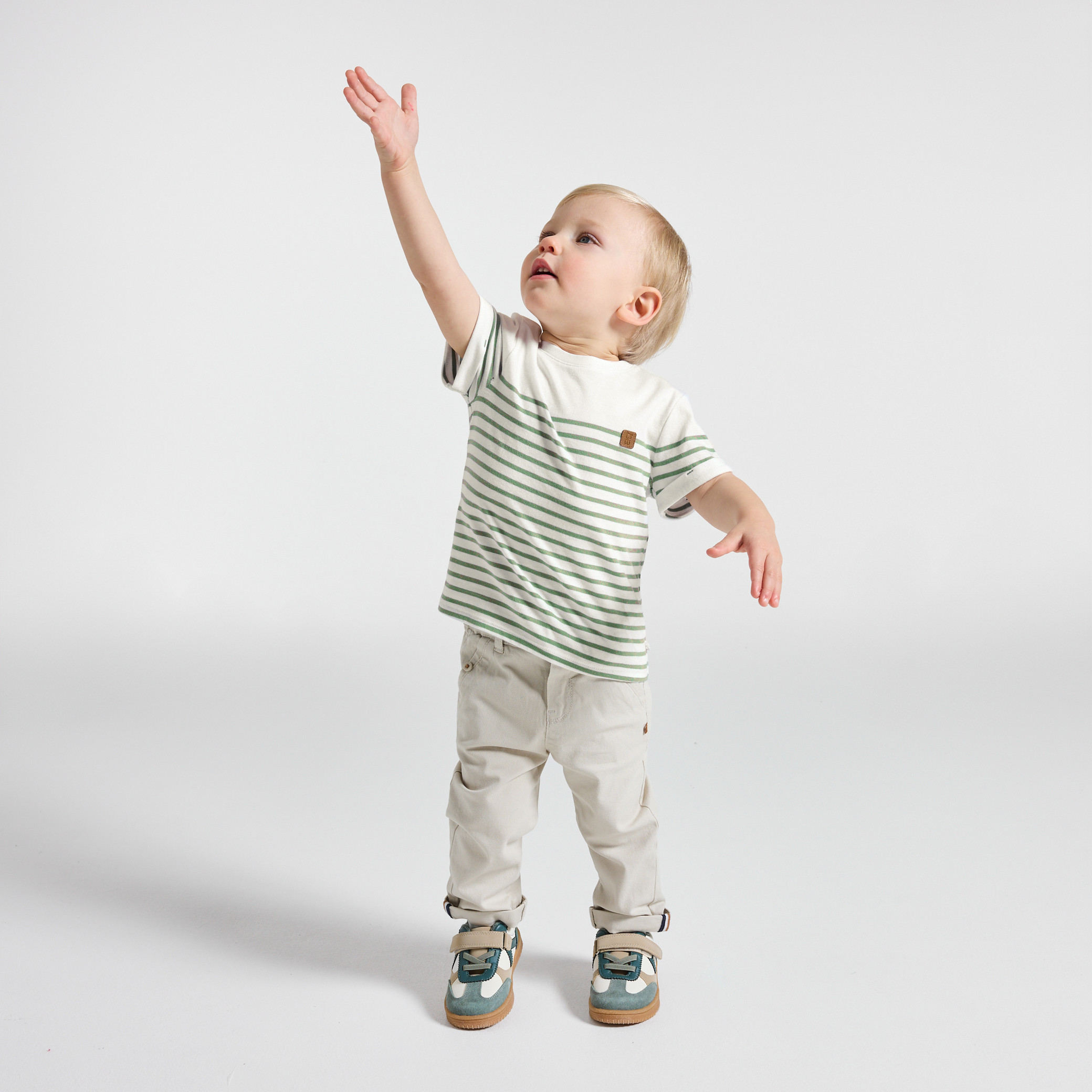 T-shirt rayé marinière bleu marine bébé garçon - Vert olivier