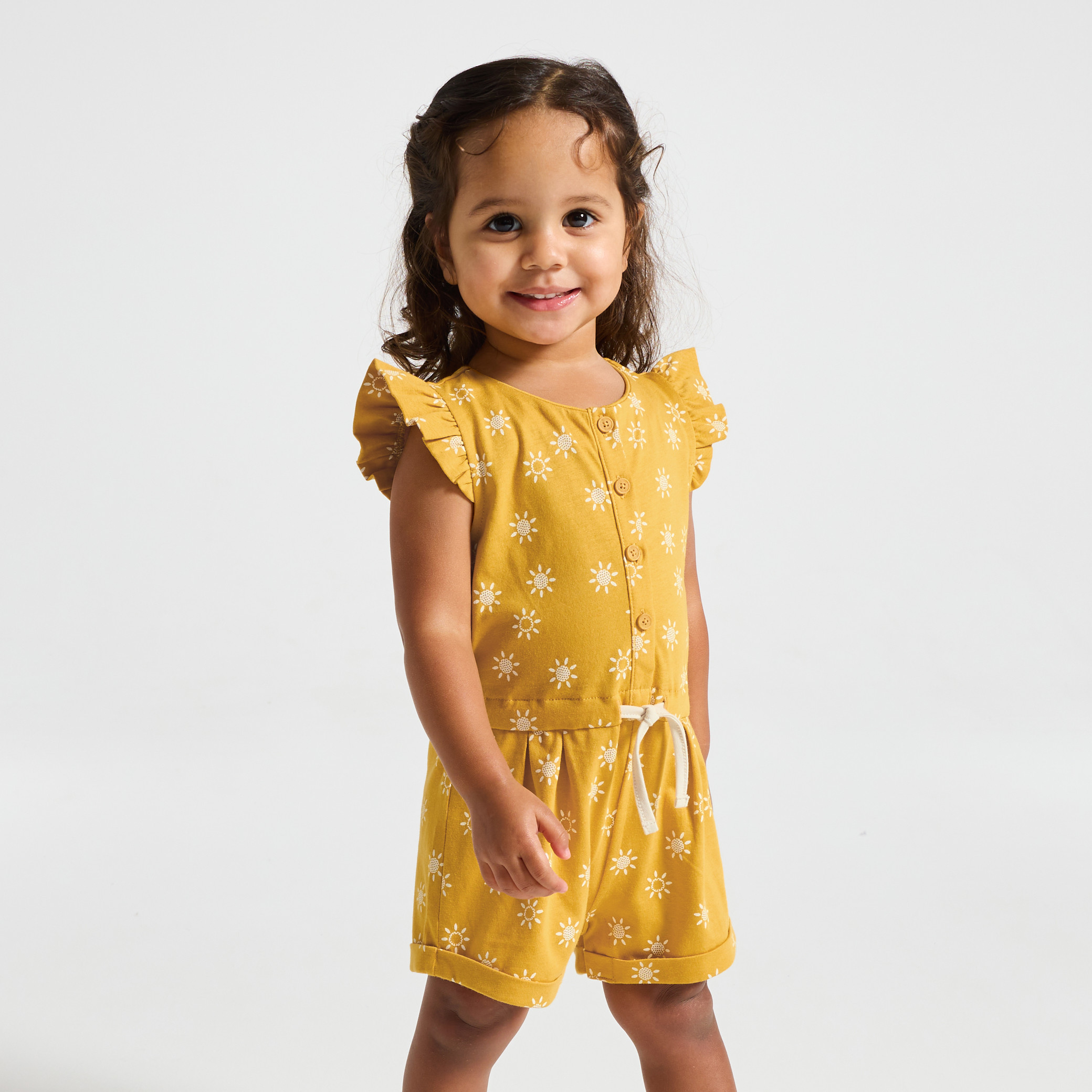 Combishort fleurs rose bébé fille - Imprimé jaune
