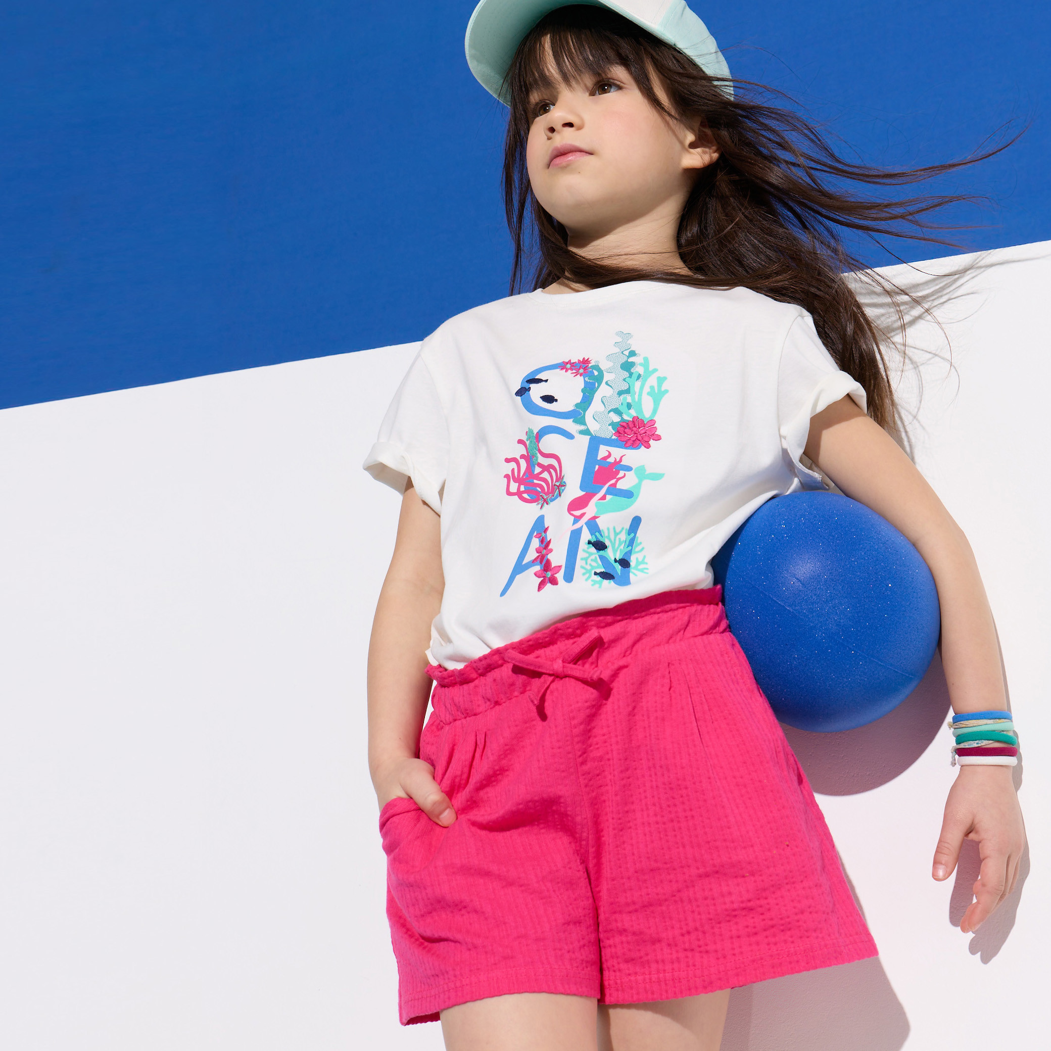 Short souple en jersey fantaisie bleu marine Fille - Fuschia Fonce