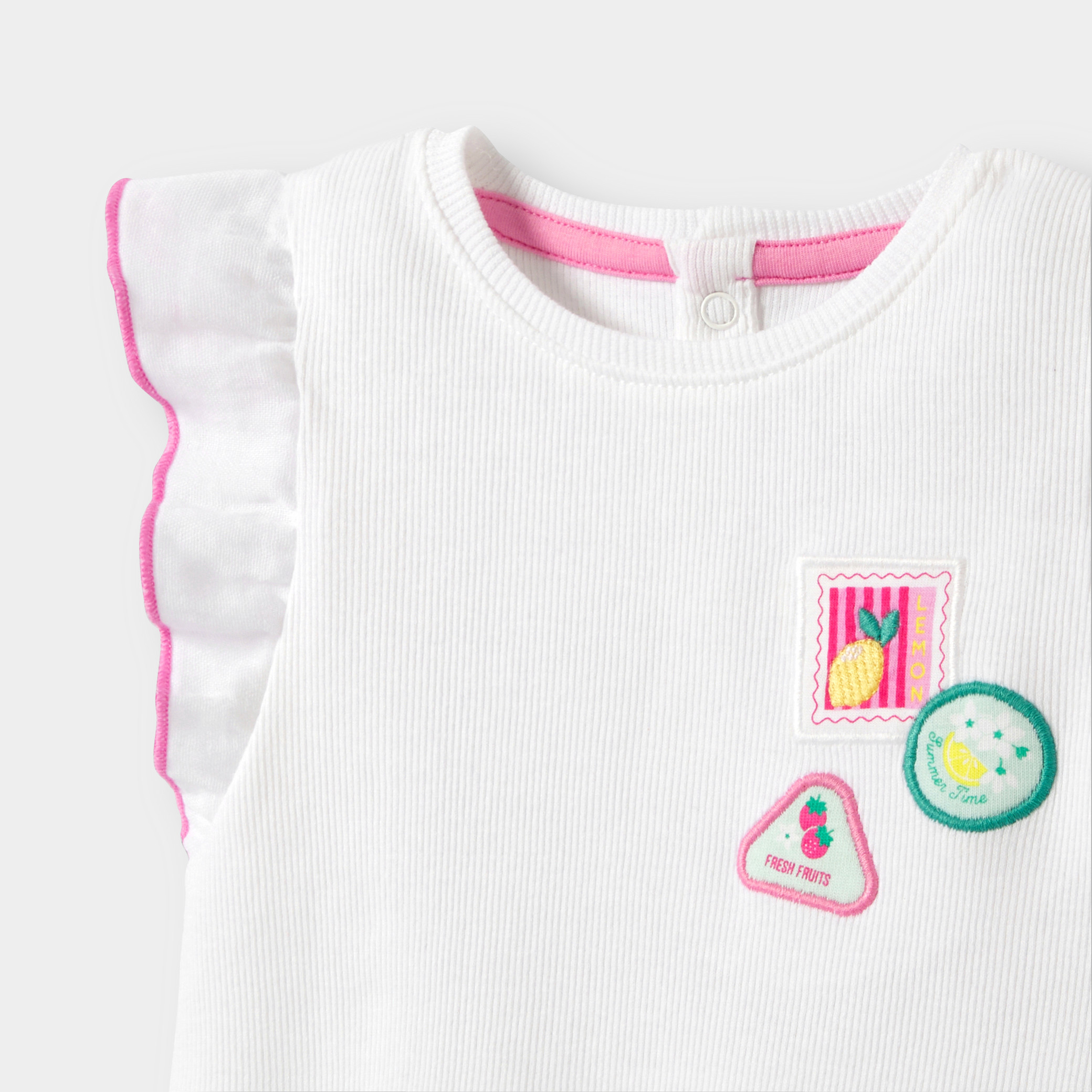 T-shirt blanc à motif bébé fille - Rose Tres Fonce