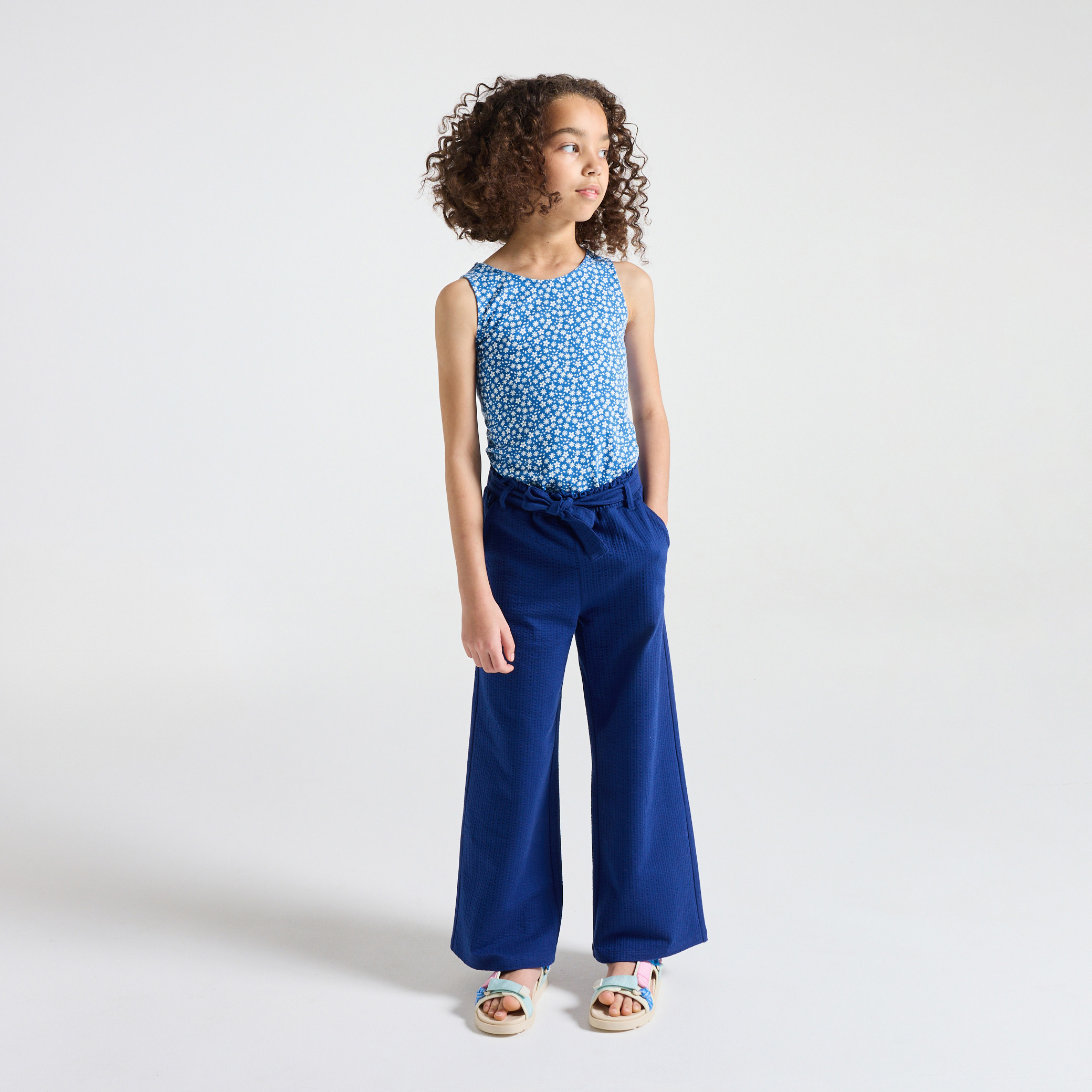 Débardeur jersey fleuri rose fille - Imprimé bleu