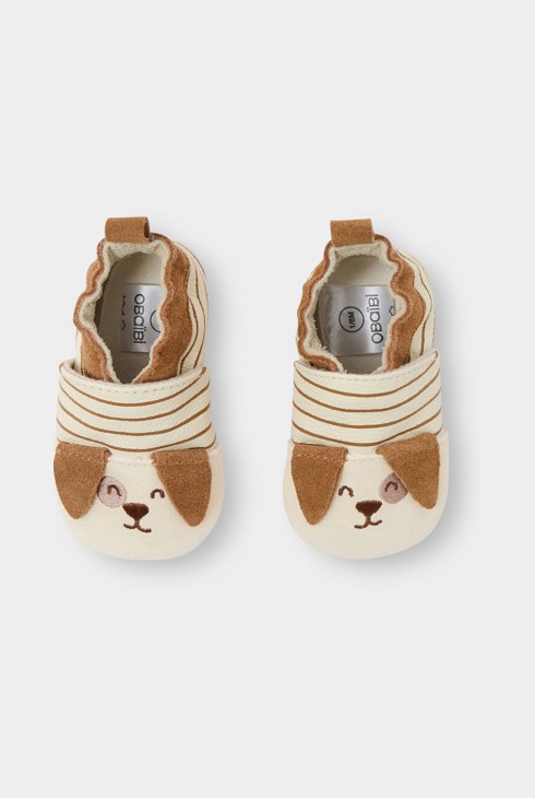 Chaussons cuir chien marron bébé naissance mixte 2