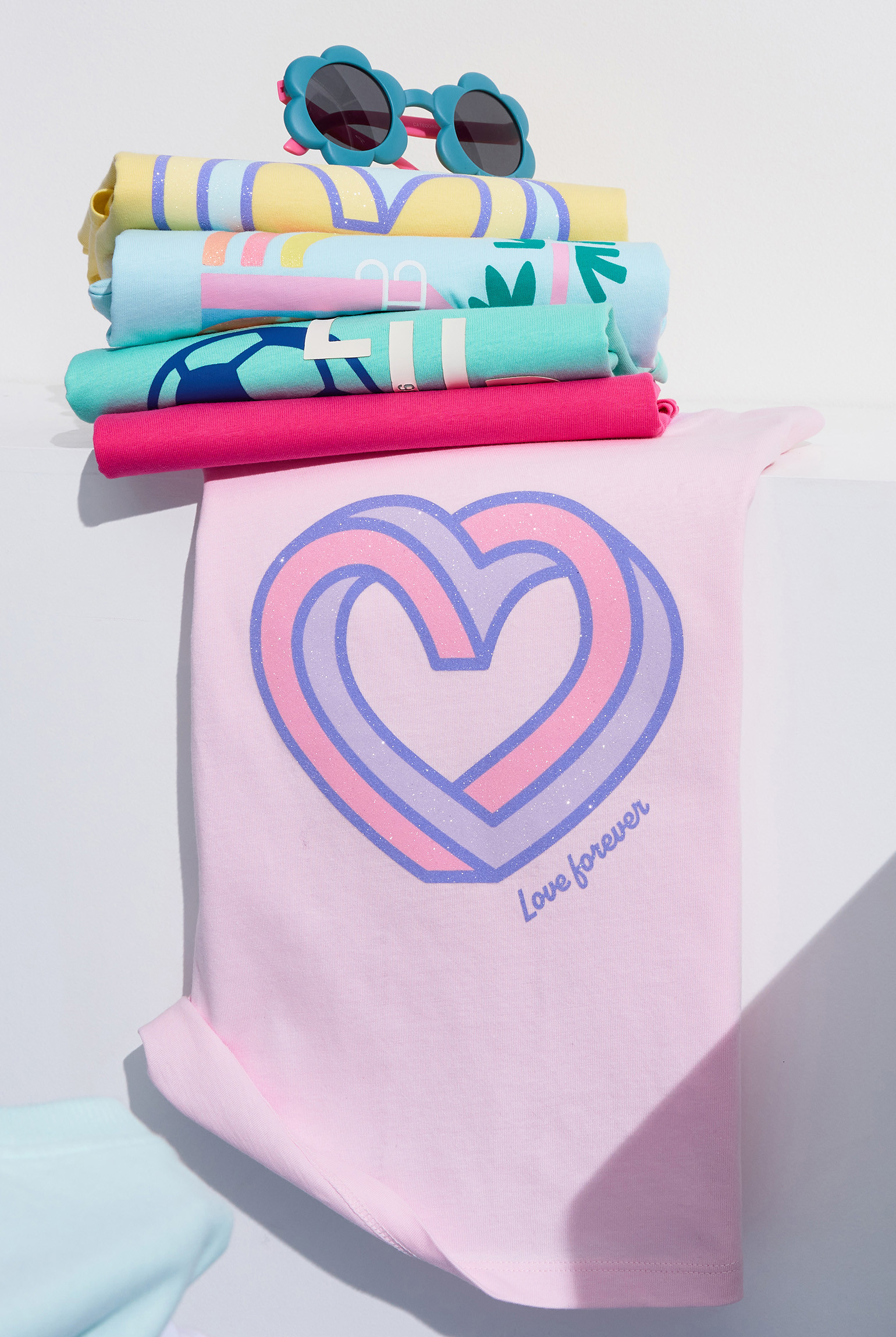 T-shirt coeur jaune fille - Rose orchidée