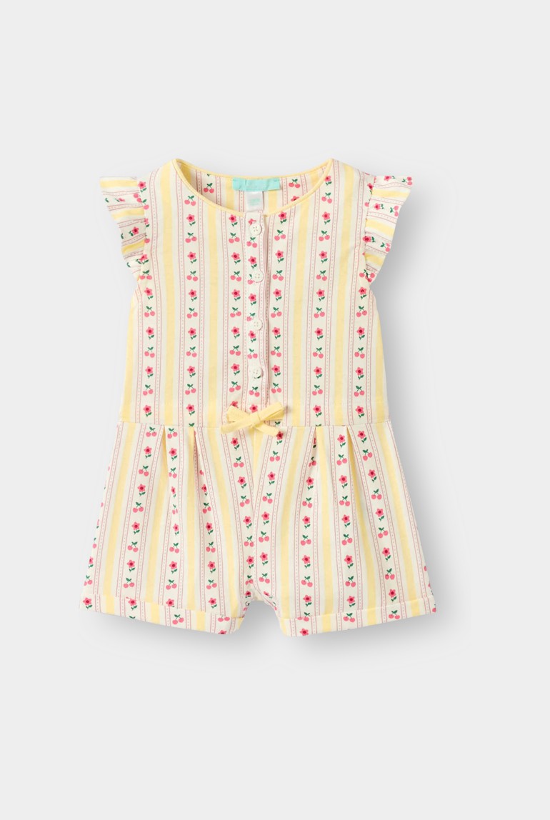 Combishort fleurs rose bébé fille - Rayures jaune