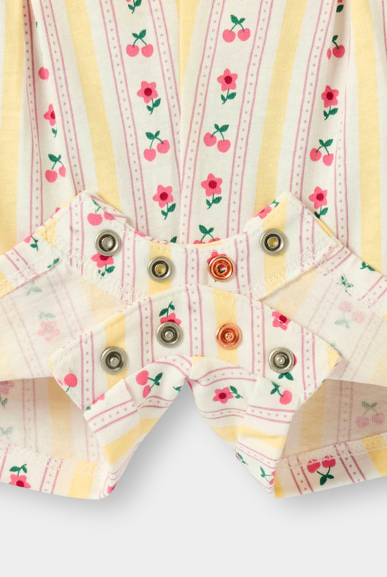 Combishort fleurs rose bébé fille - Rayures jaune
