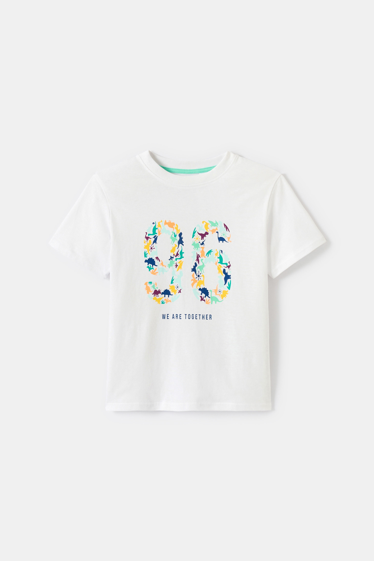Tshirt vert motif dinosaure garçon - Blanc