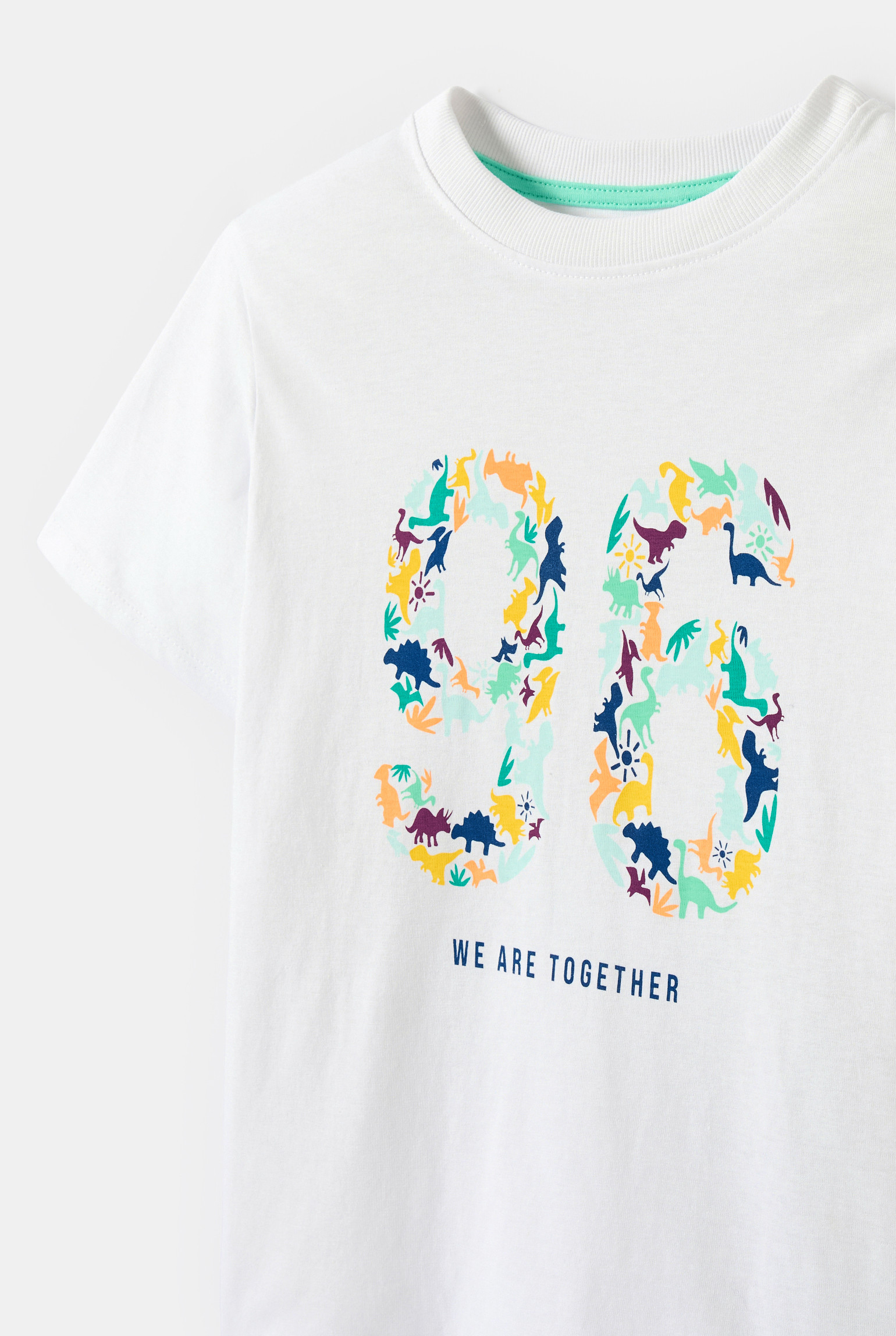 Tshirt vert motif dinosaure garçon - Blanc