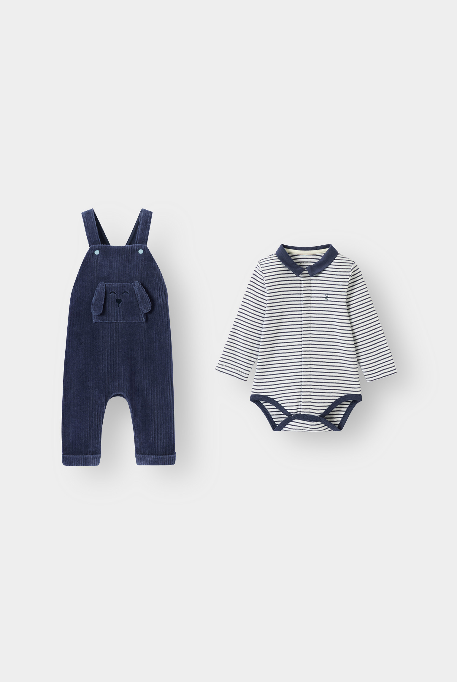 Salopette velours et body rayé bleu bébé garçon - bleu