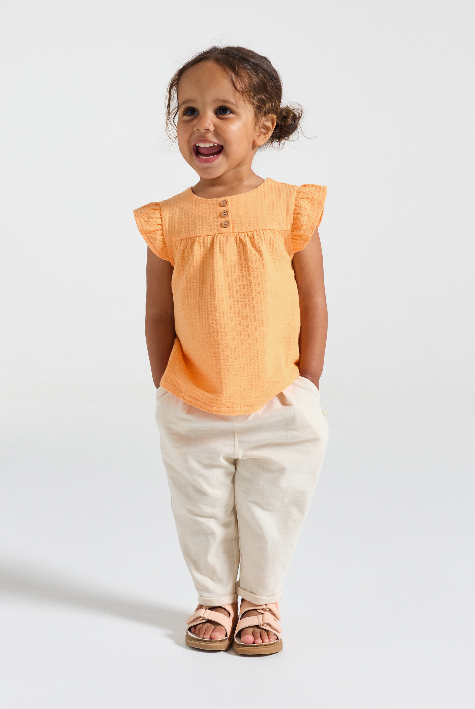 Blouse coton seersucker rose bébé fille - Orange Clair