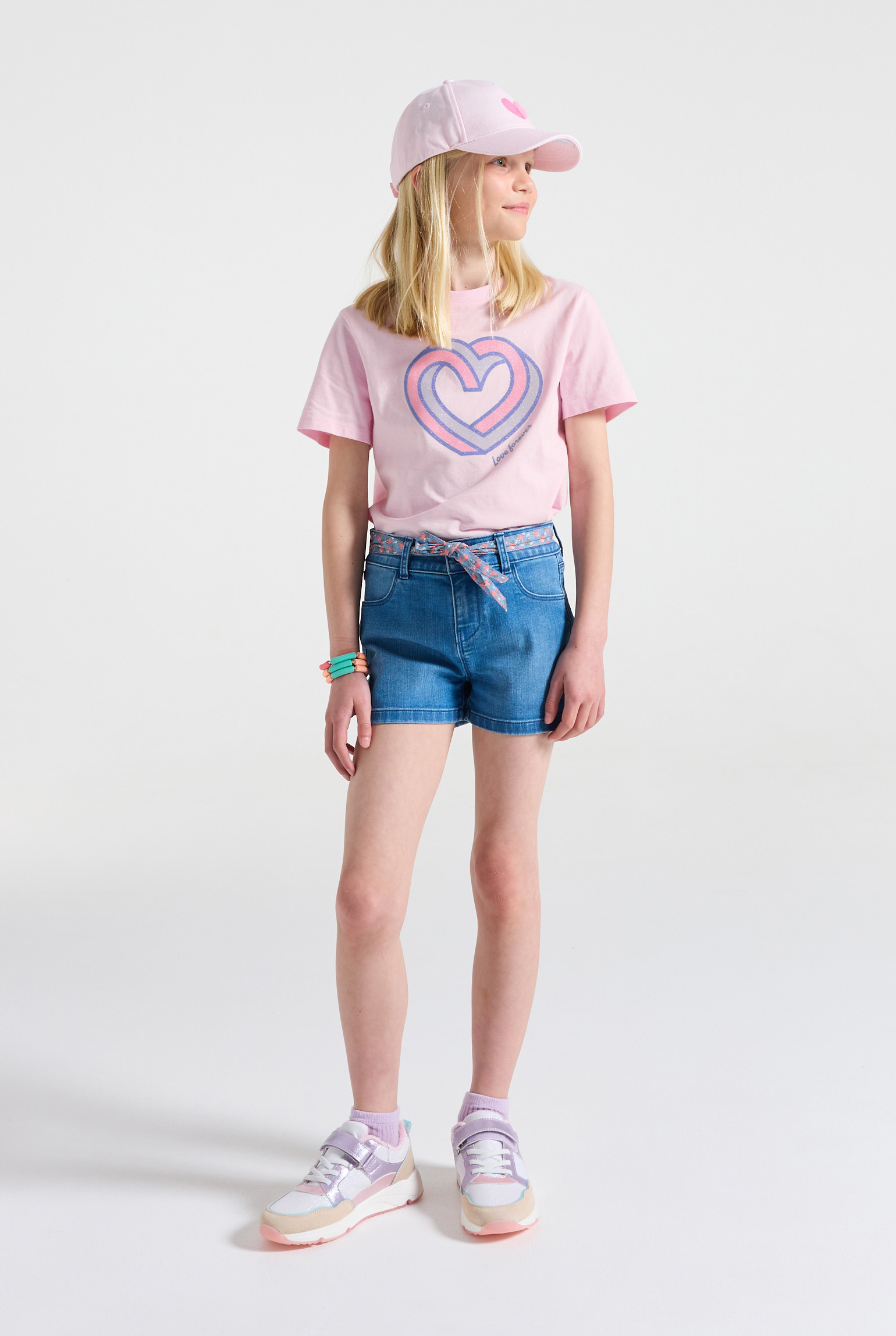 T-shirt coeur jaune fille - Rose orchidée