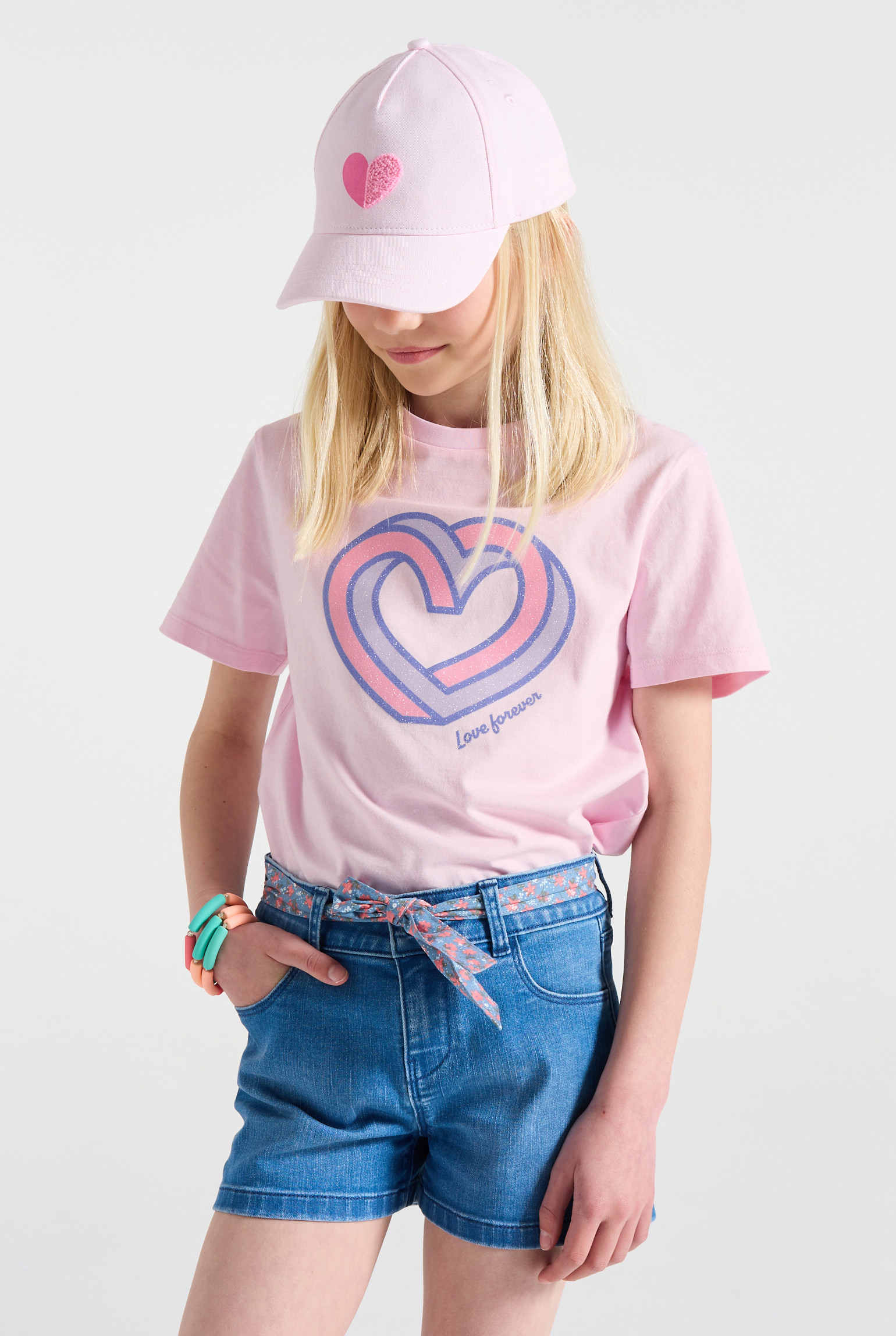 T-shirt coeur jaune fille - Rose orchidée
