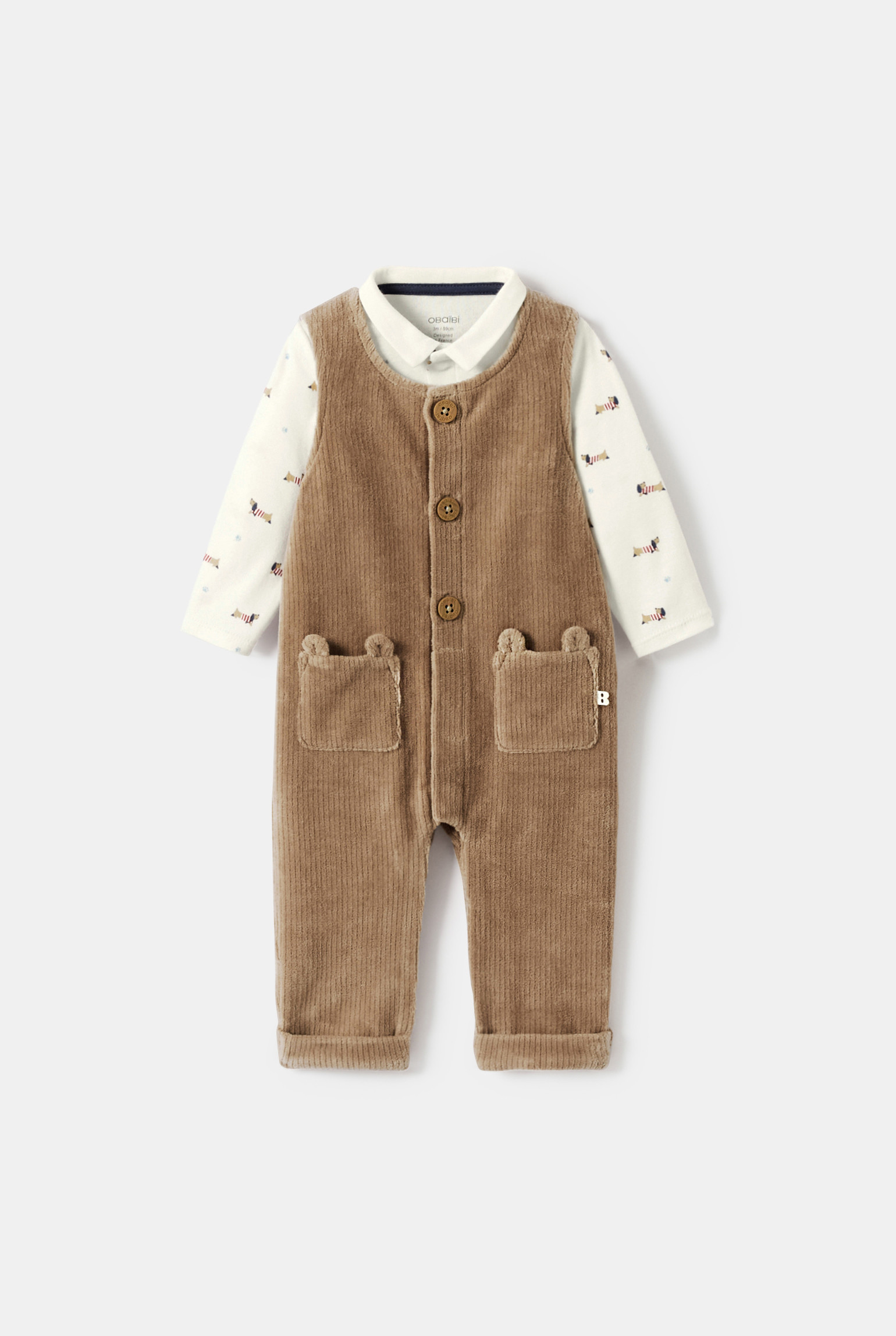 Salopette velours et body marron bébé garçon - Marron Epice