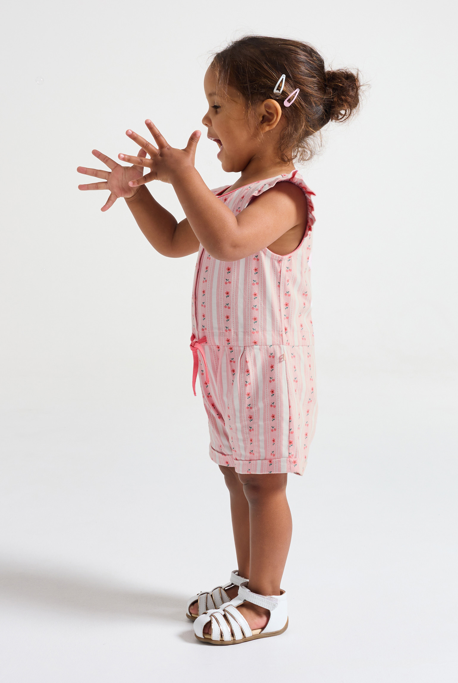 Combishort fleurs rose bébé fille - Rayures rose
