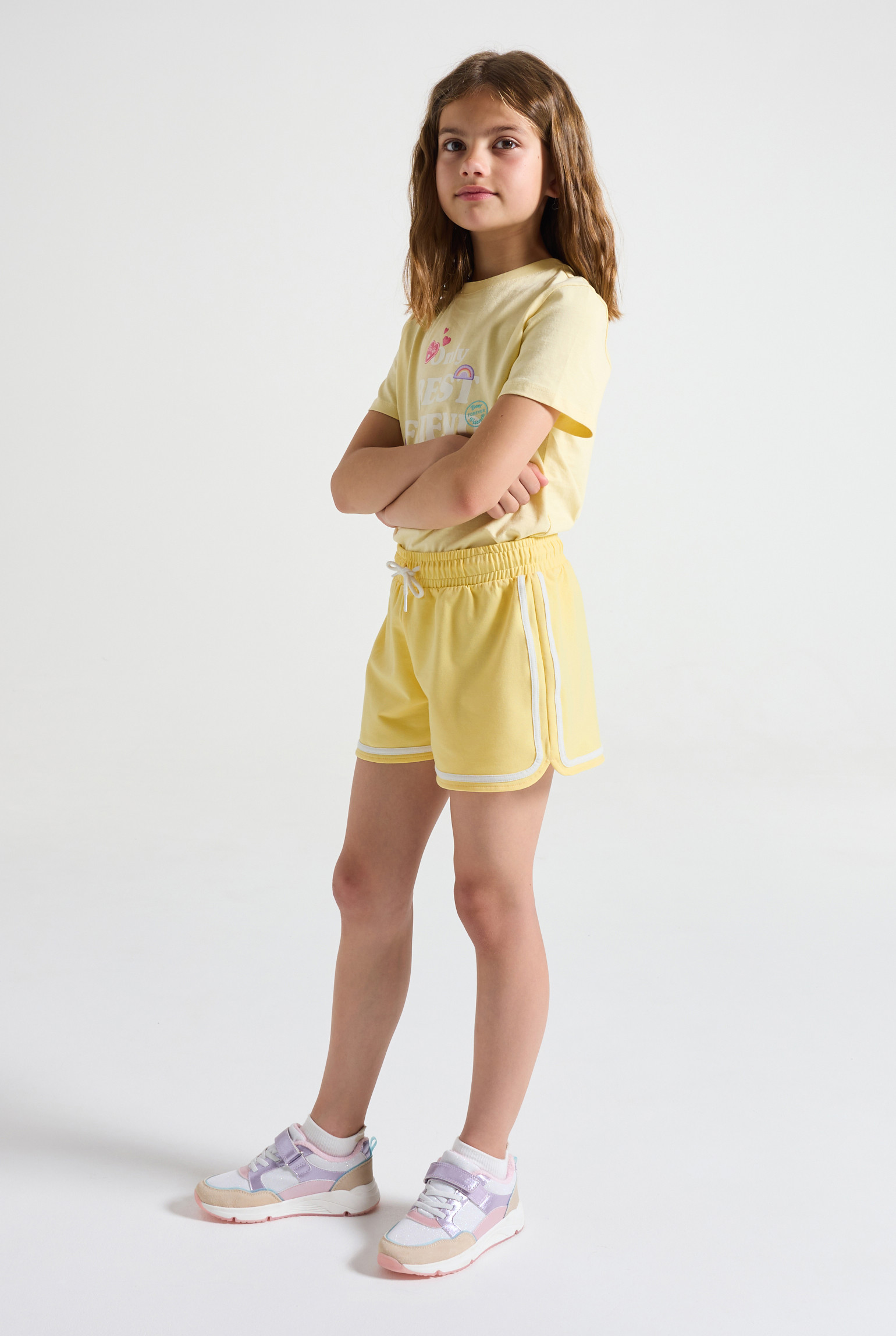 Short molleton léger rose fille - Jaune banane