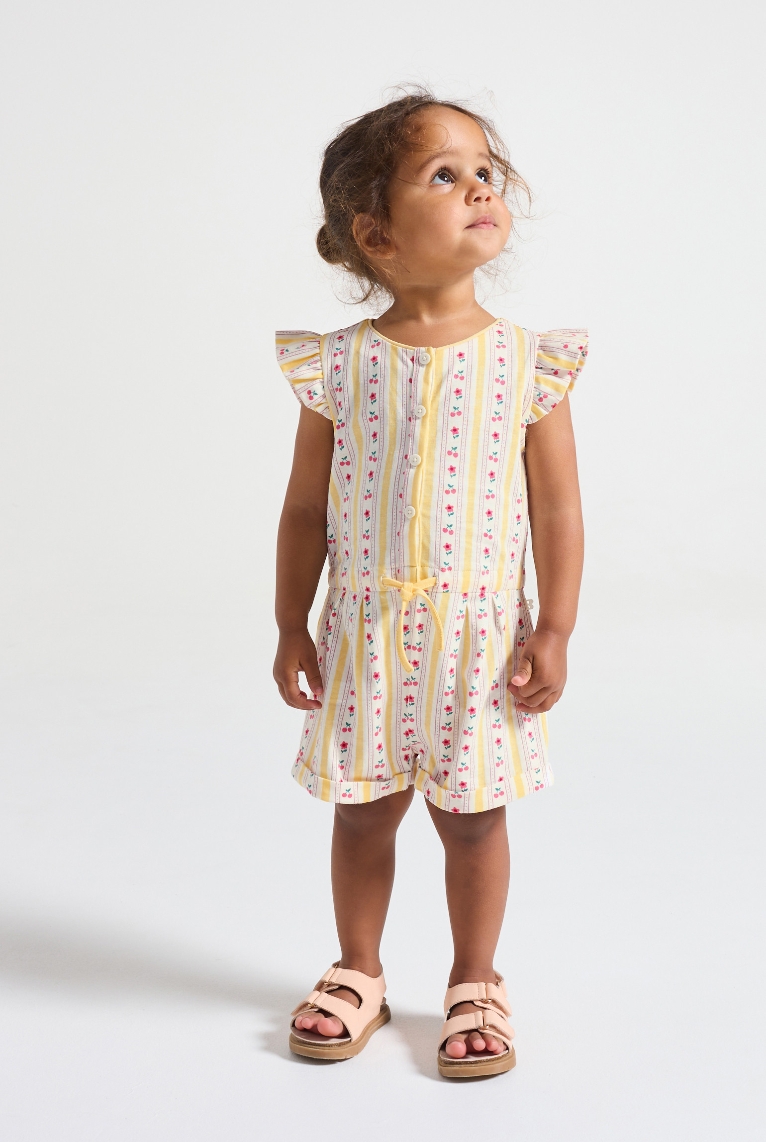 Combishort fleurs rose bébé fille - Rayures jaune