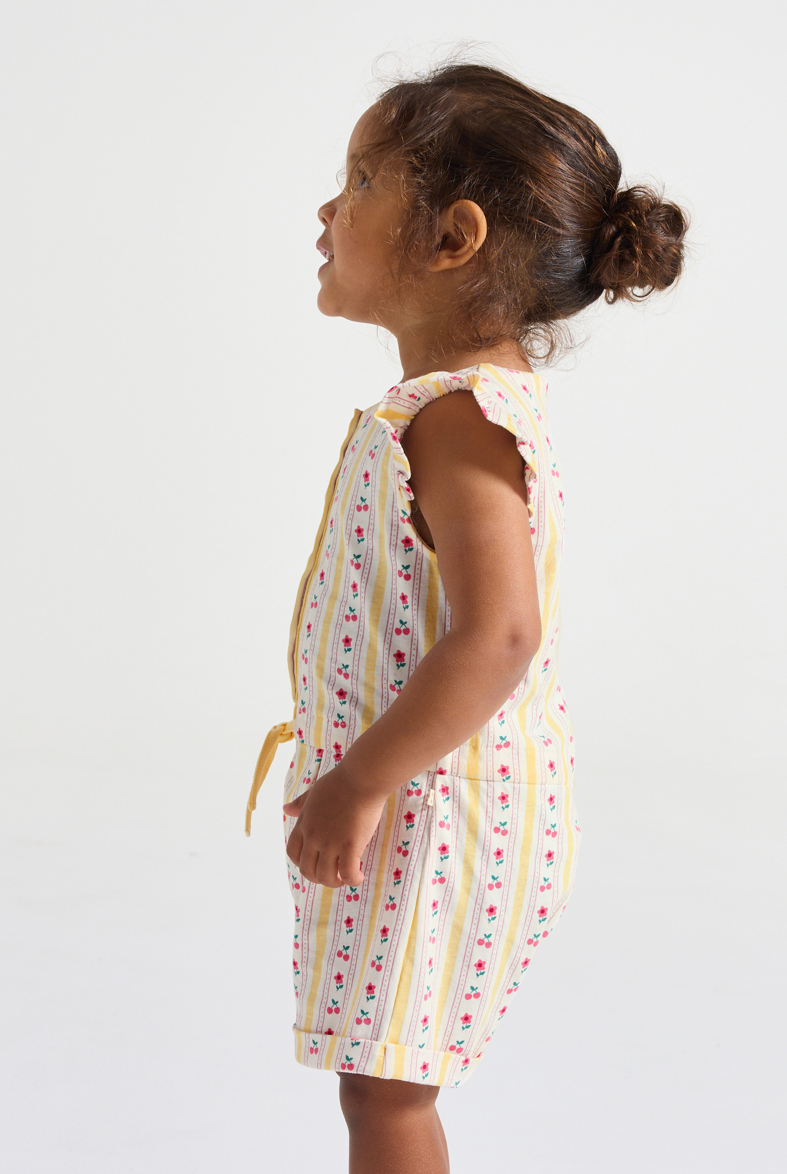 Combishort fleurs rose bébé fille - Rayures jaune