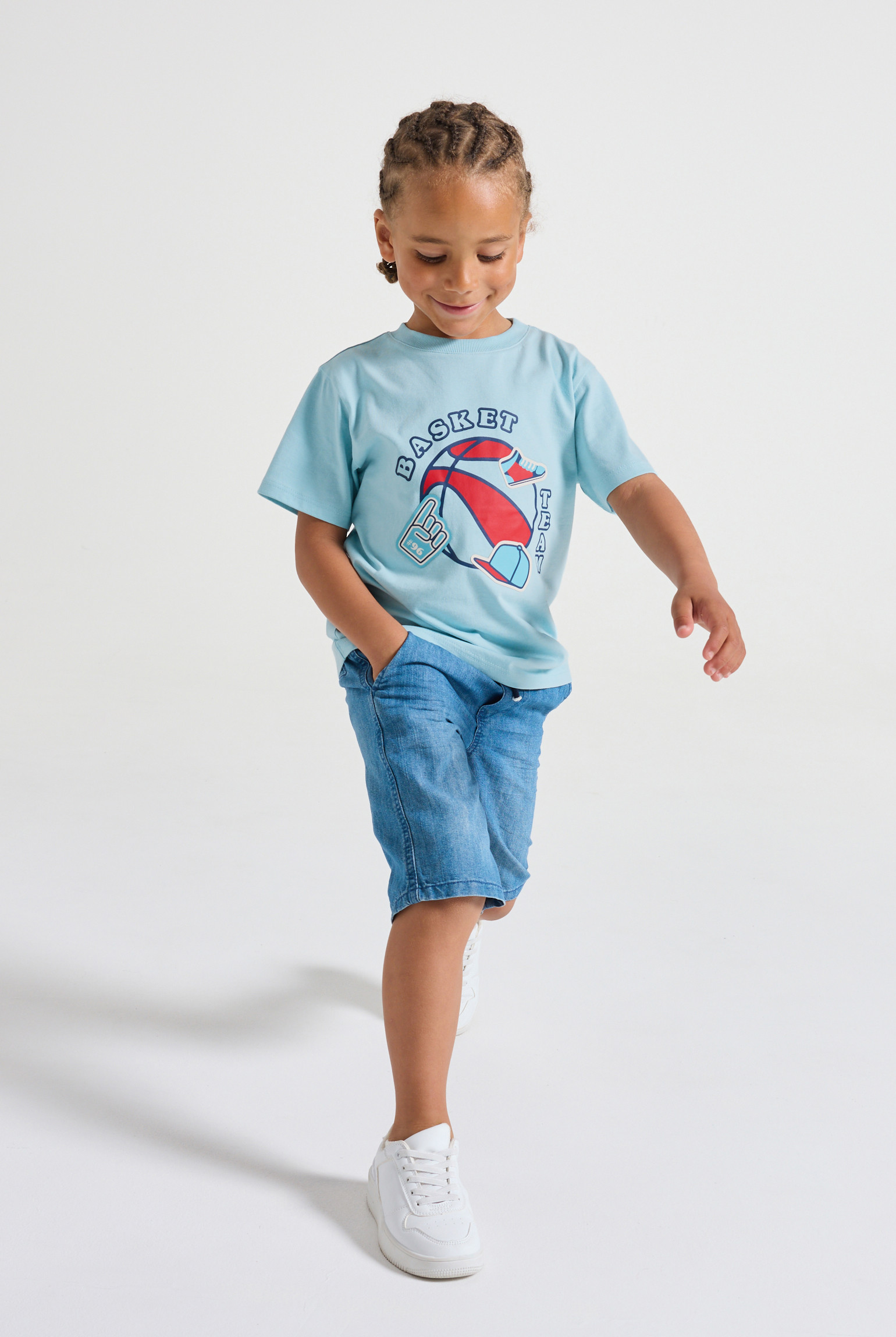 T-shirt blanc à message "Skate crew" garçon - Bleu Clair