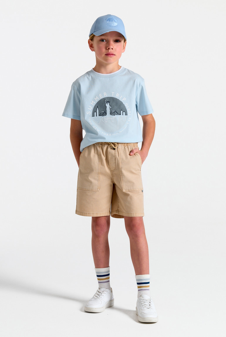 Bermuda cargo rouge corail garçon - Beige Lin