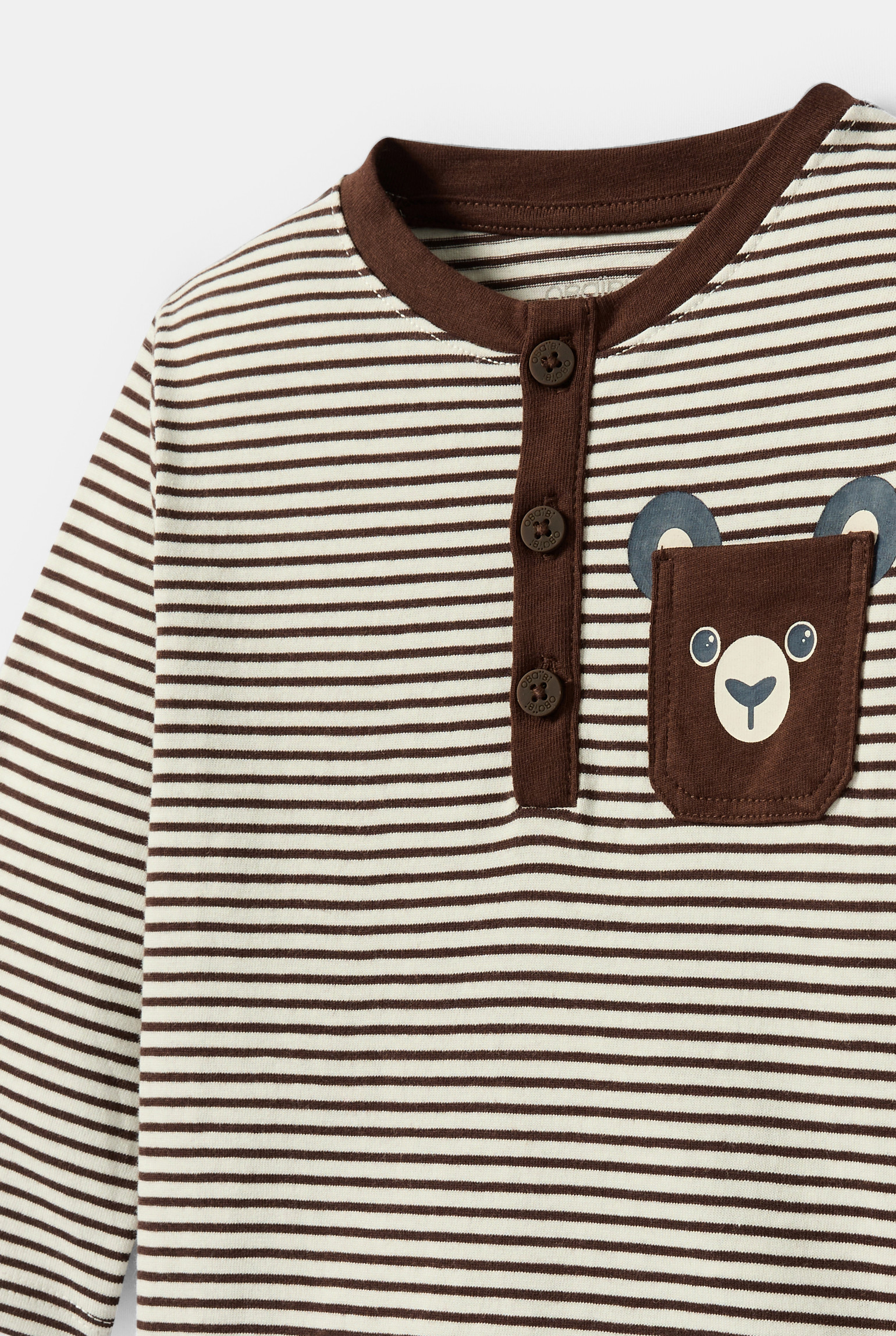 T-shirt rayé vert bébé garçon - Rayures marron