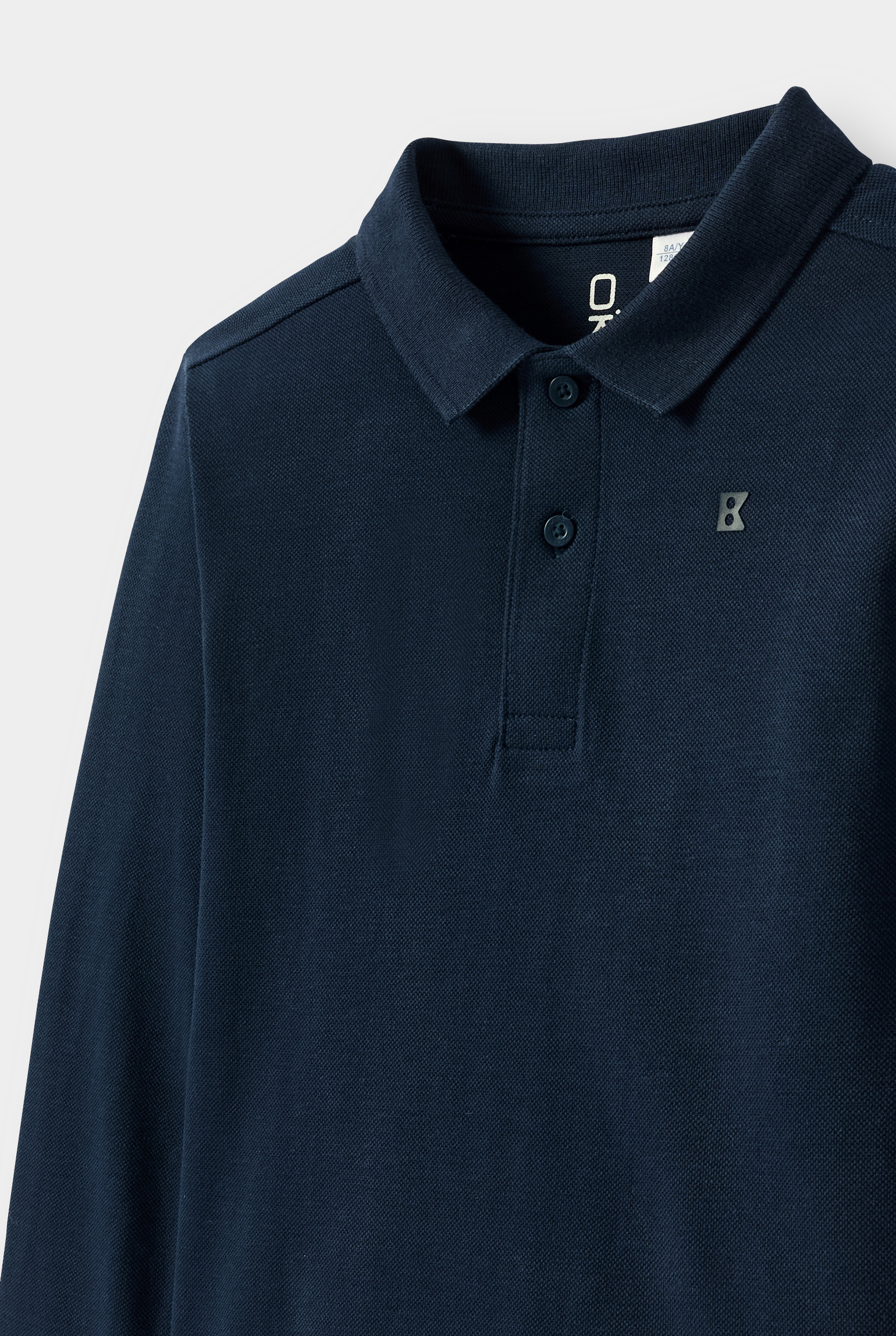Polo manches longues blanc garçon - Bleu navy