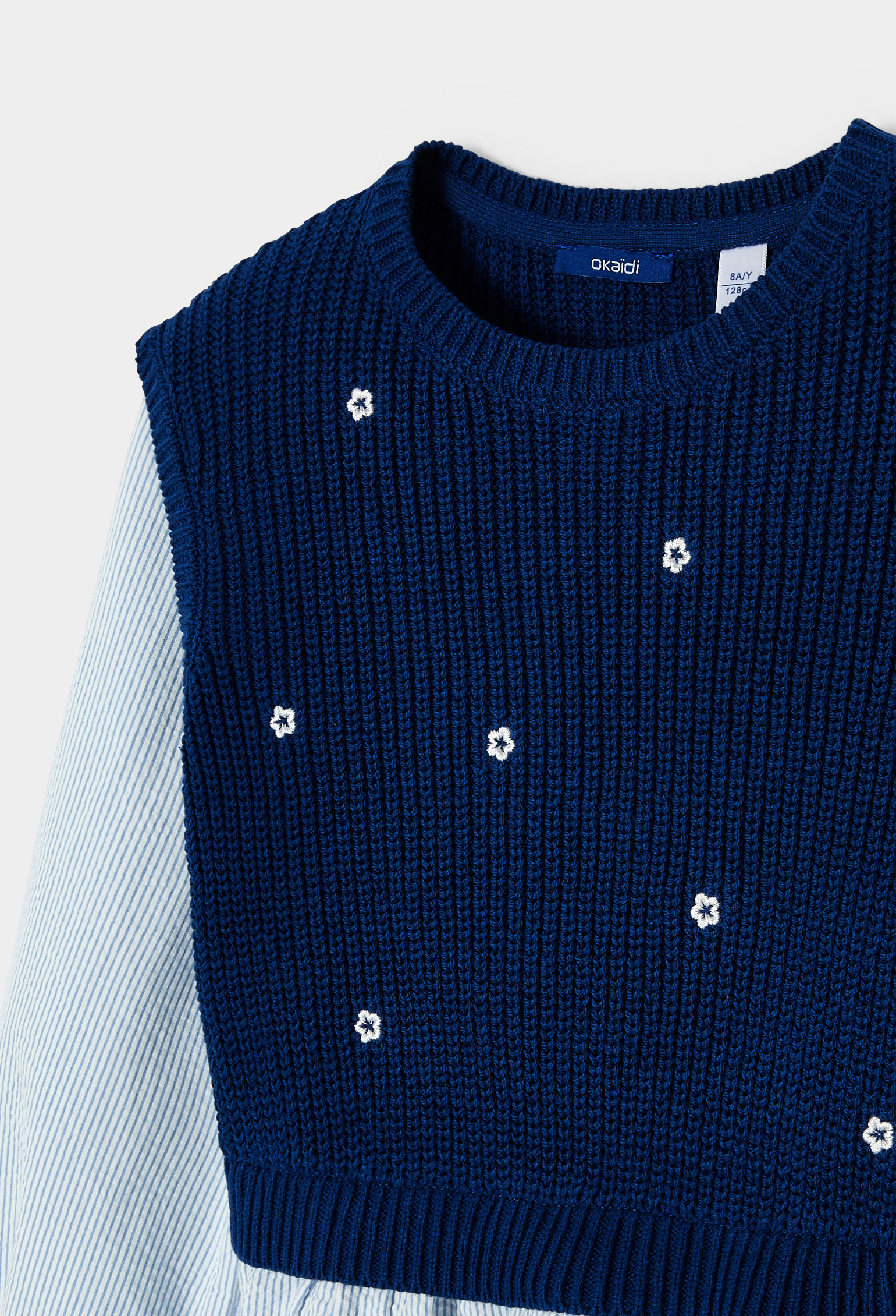 Pull 2 en 1 maille tricot rose fille - Bleu lagon