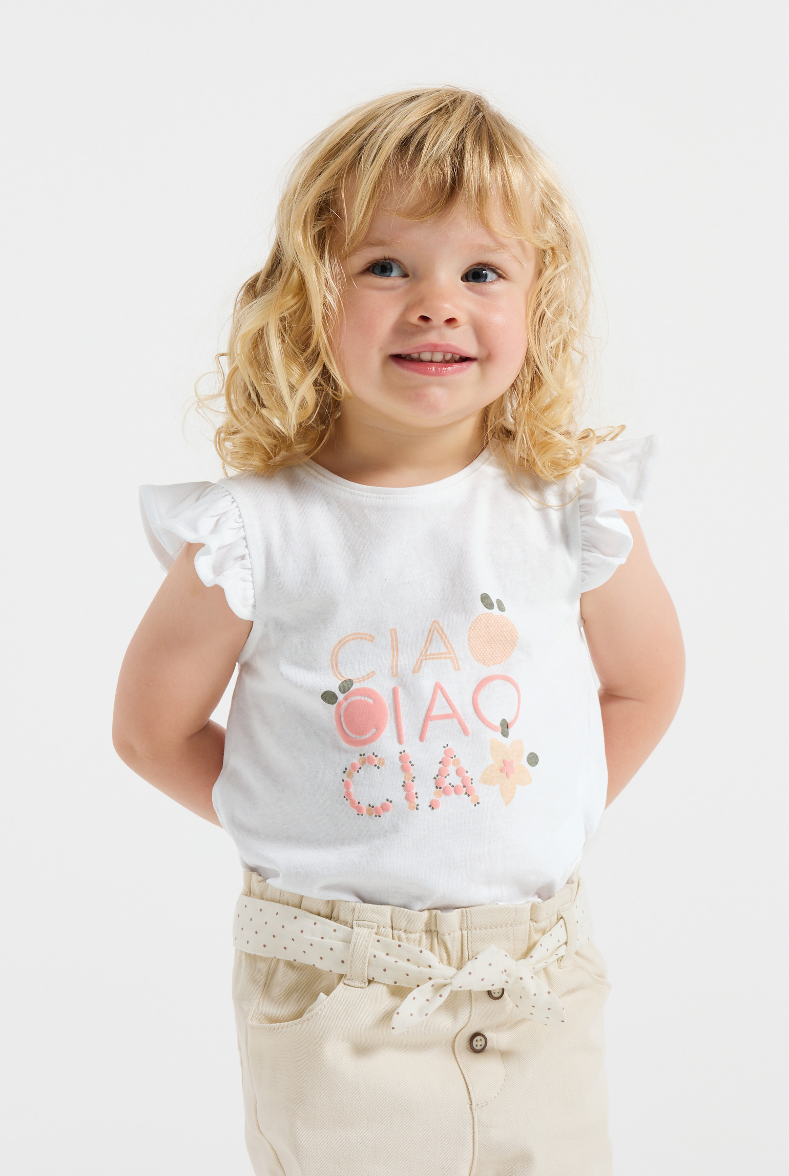 T-shirt blanc à message "soleil" bébé fille - Rose