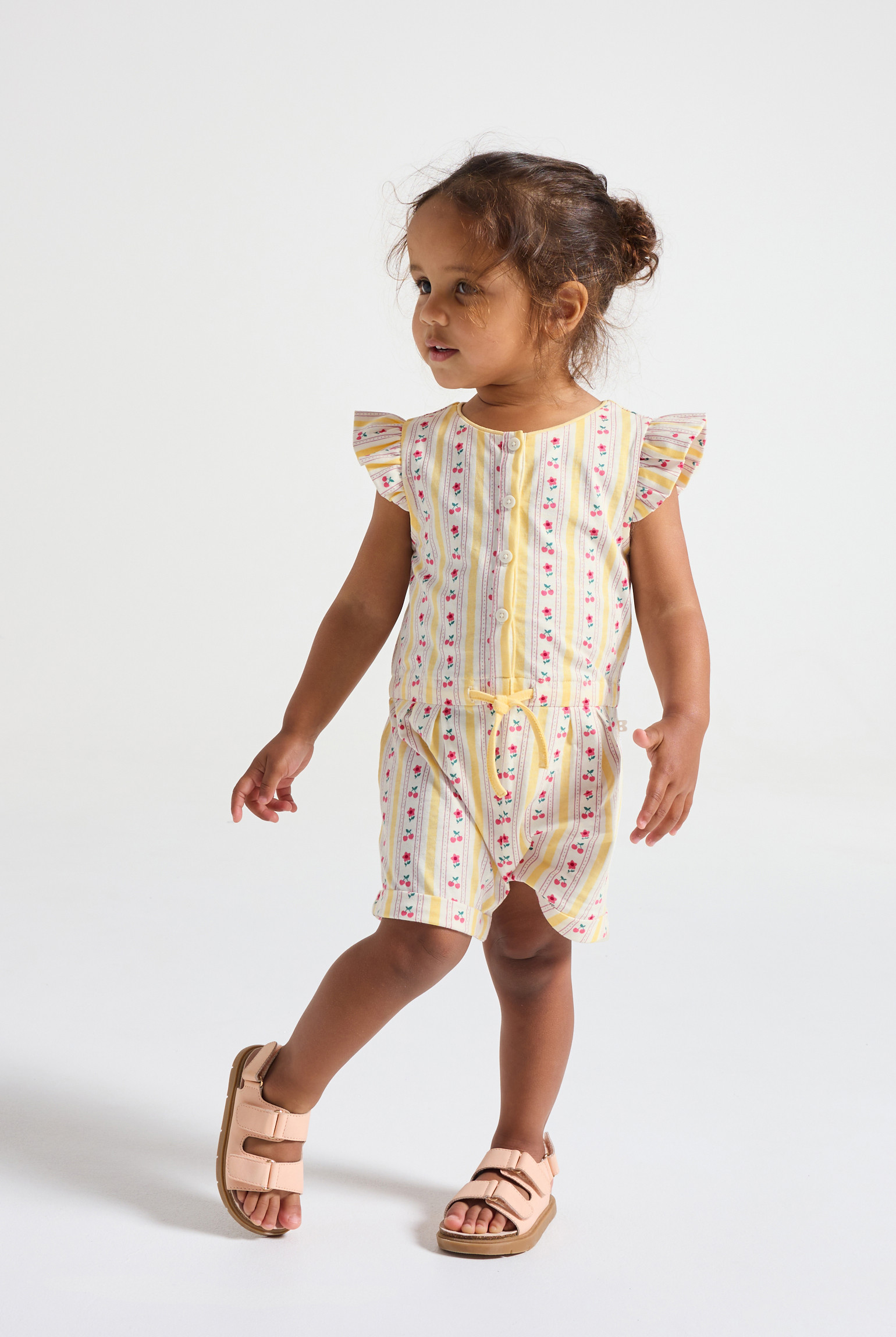 Combishort fleurs rose bébé fille - Rayures jaune