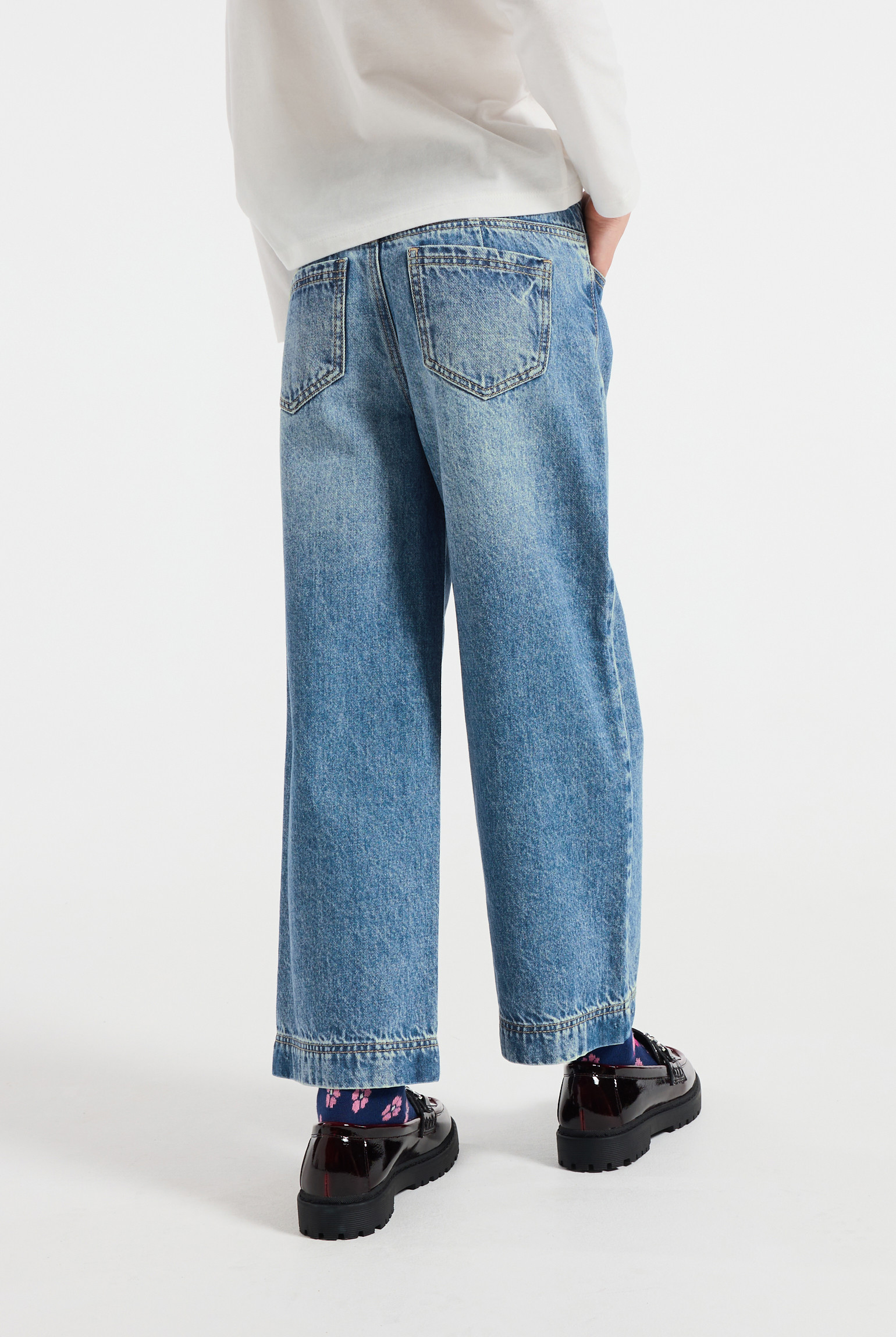 Jean large délavé bleu clair Fille - Denim bleu stone