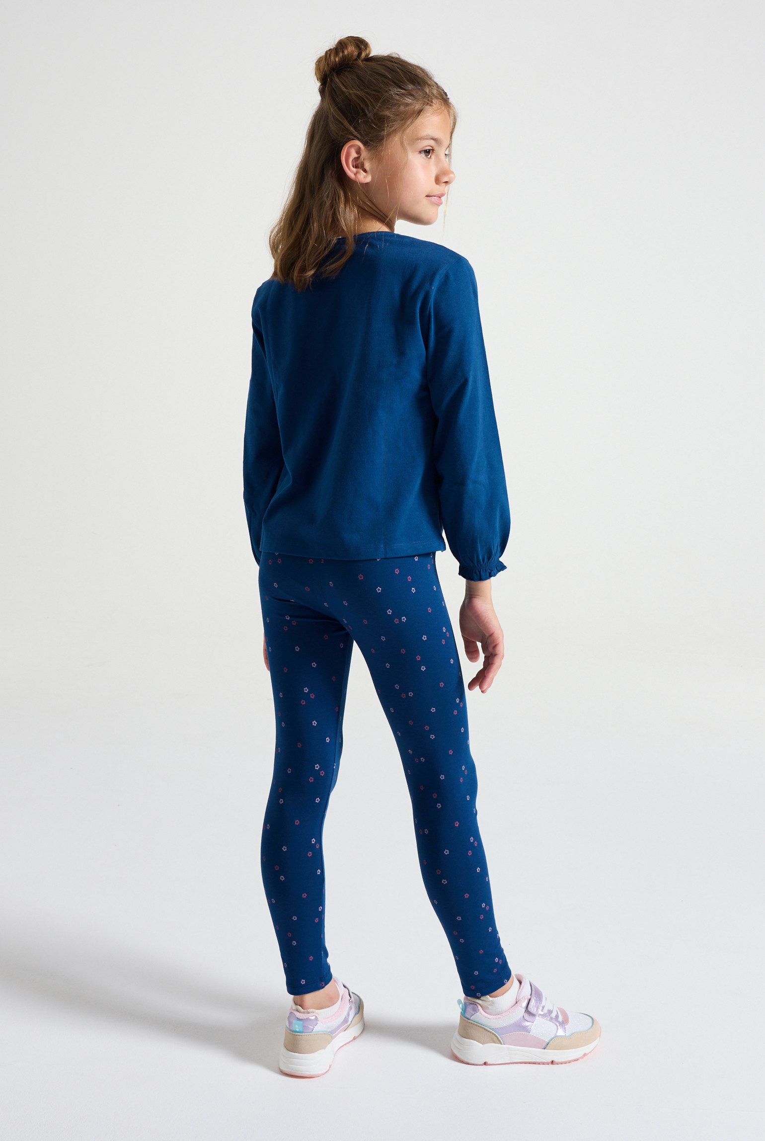 Legging imprimé fleurs bleu fille - Bleu Chardon