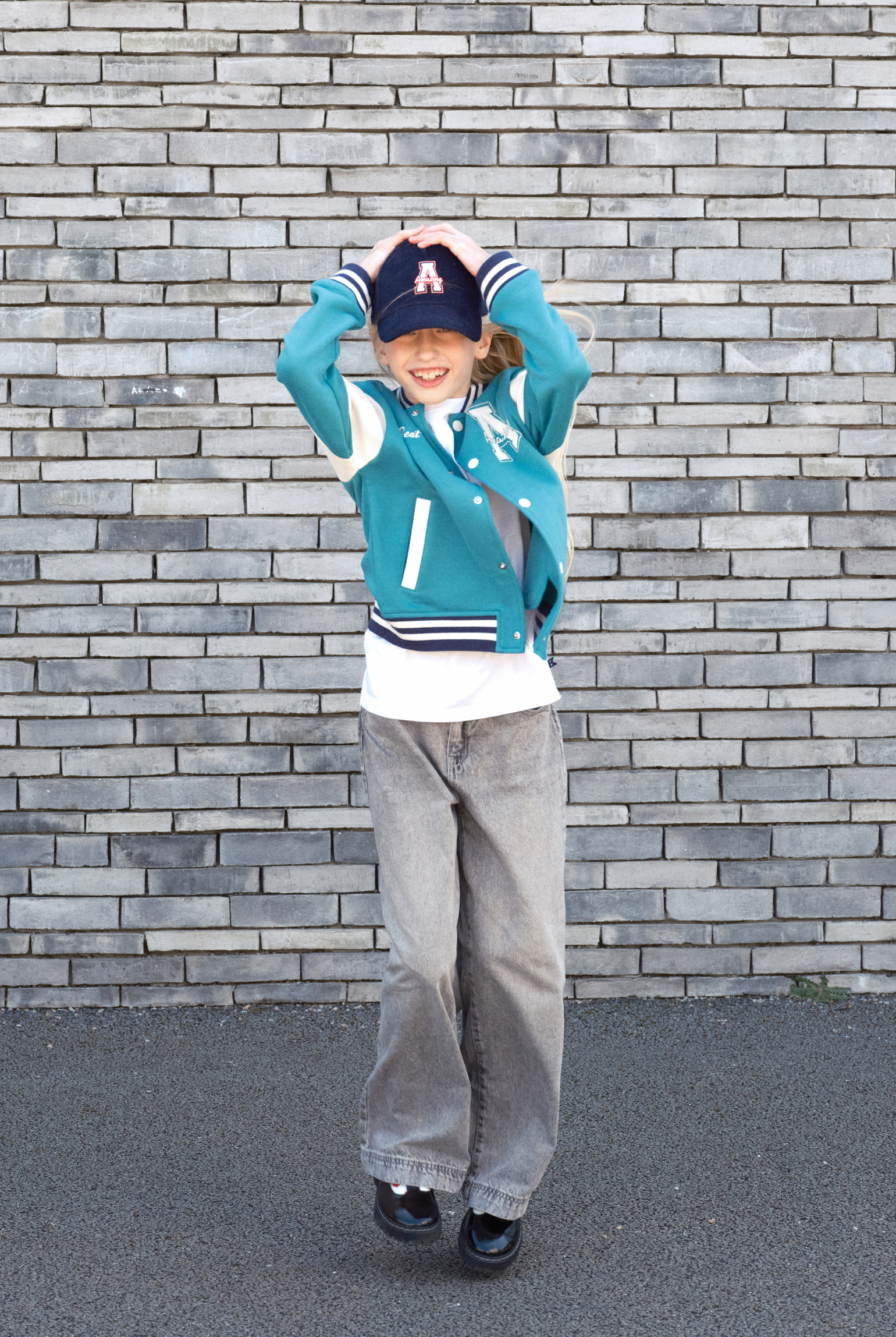 Jean large délavé bleu clair Fille - Denim Gris