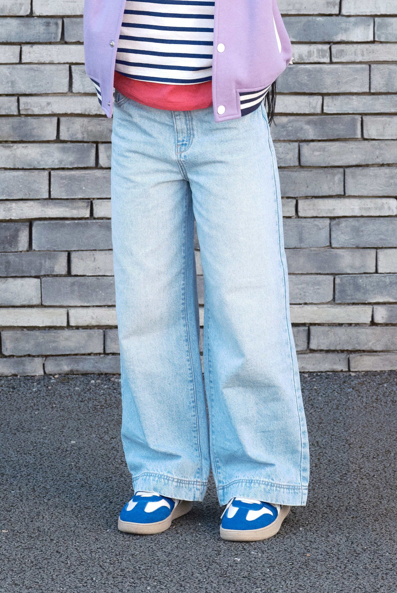 Jean large délavé bleu clair Fille - Denim Bleached Blue