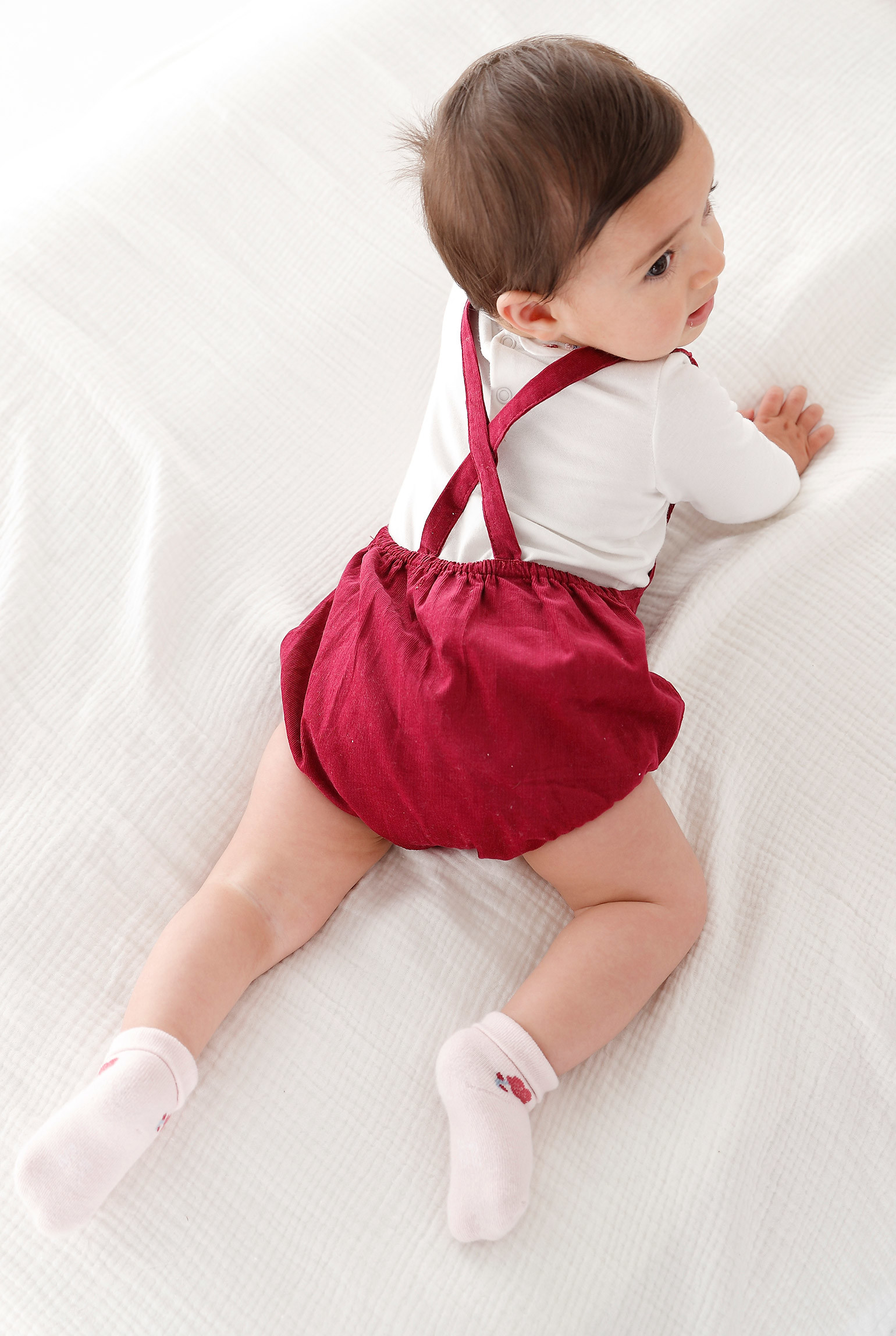 Ensemble salopette et body bordeaux bébé fille - Rose Pétunia