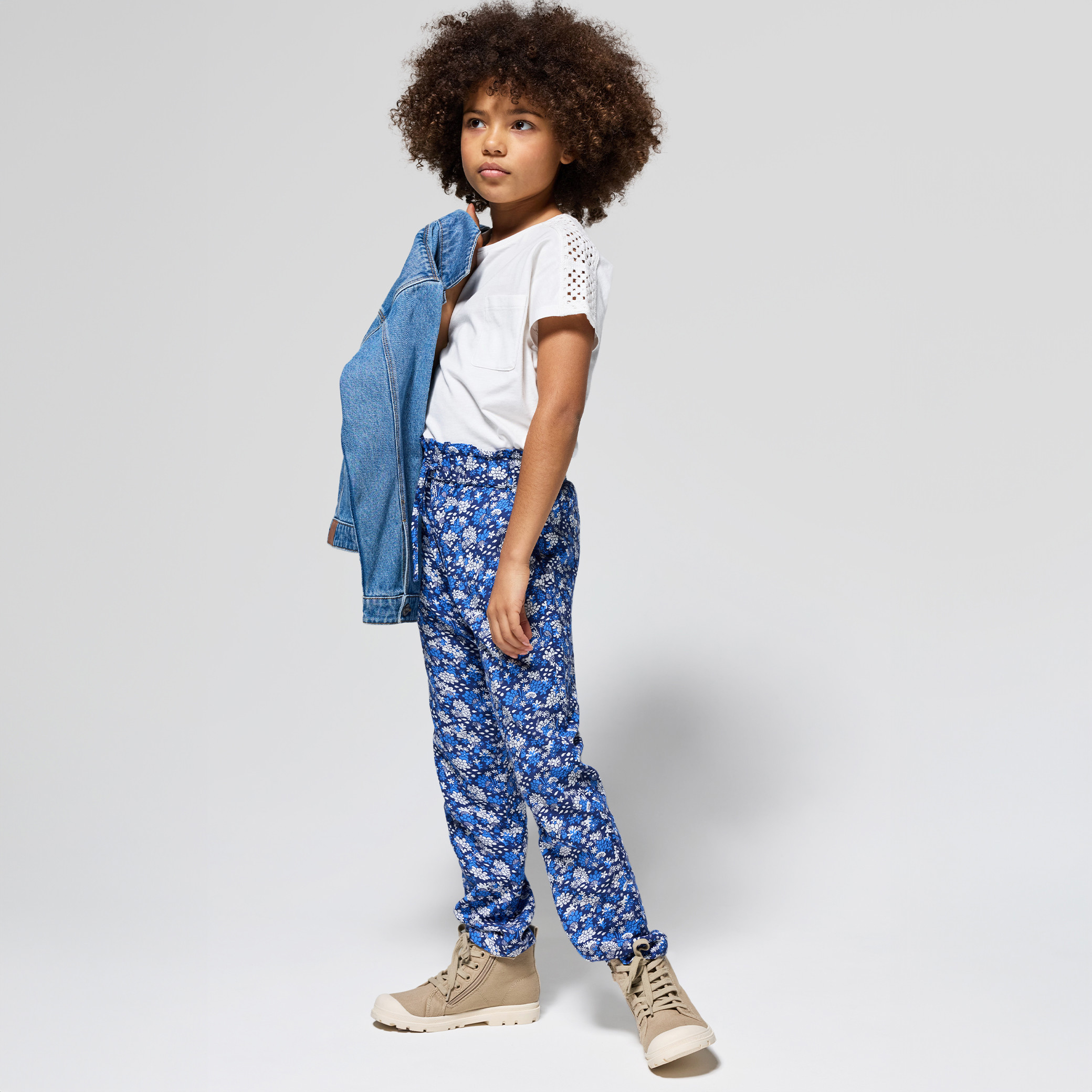 Pantalon fleuri vert fille - Imprimé bleu