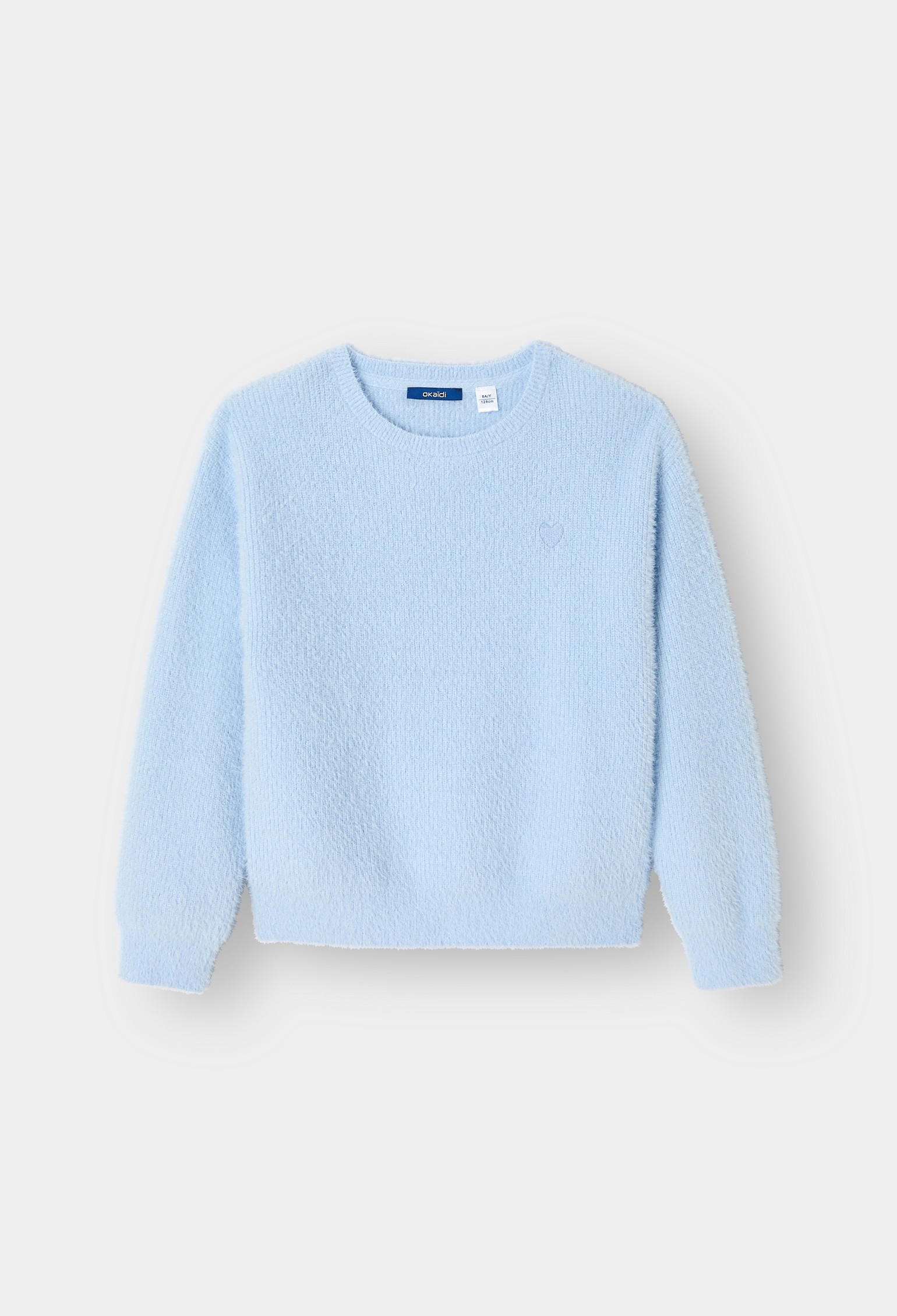 Pull côtelé moelleux écru Fille - Bleu Iceberg