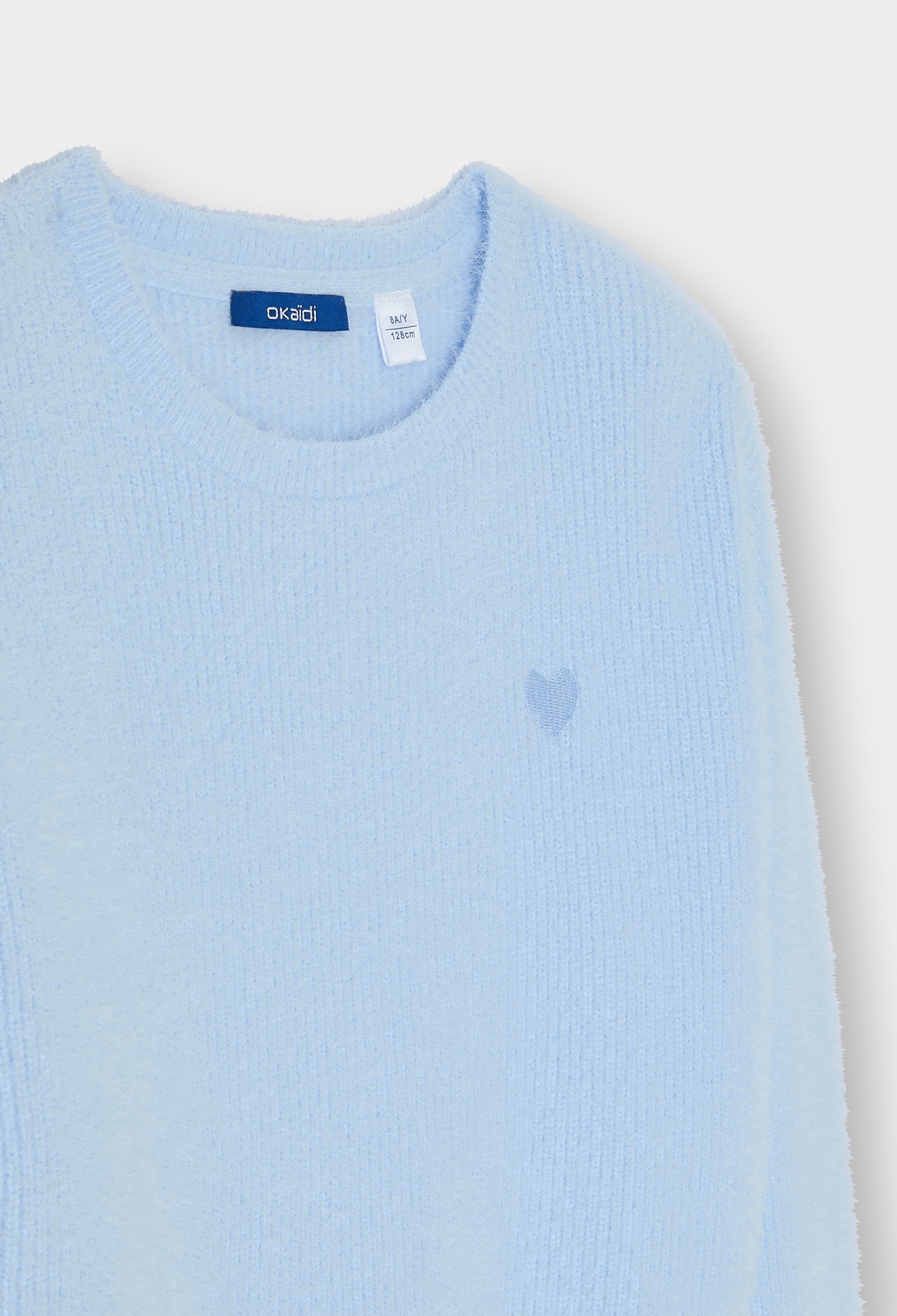 Pull côtelé moelleux écru Fille - Bleu Iceberg