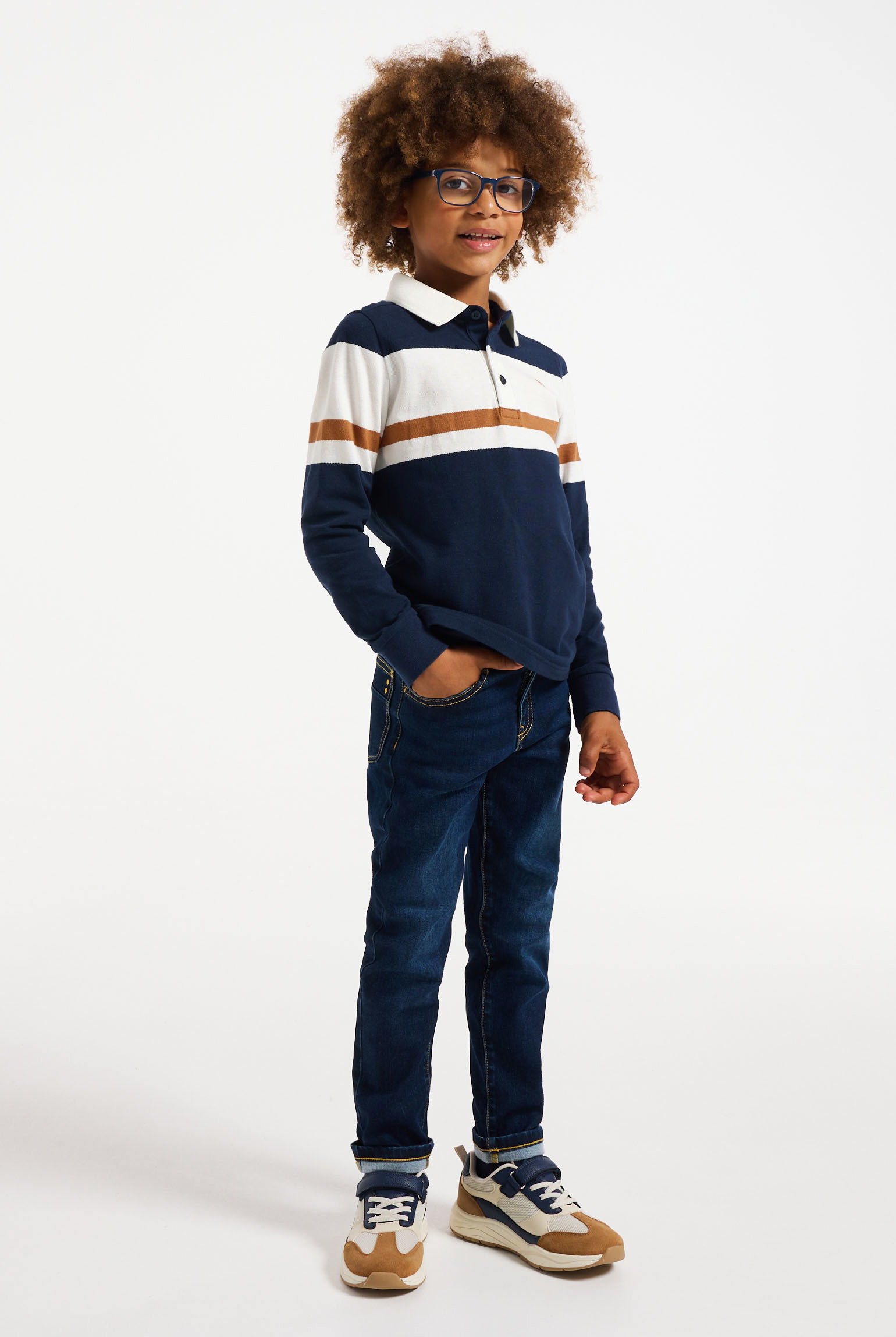 Polo rayé bleu marine garçon - Bleu navy