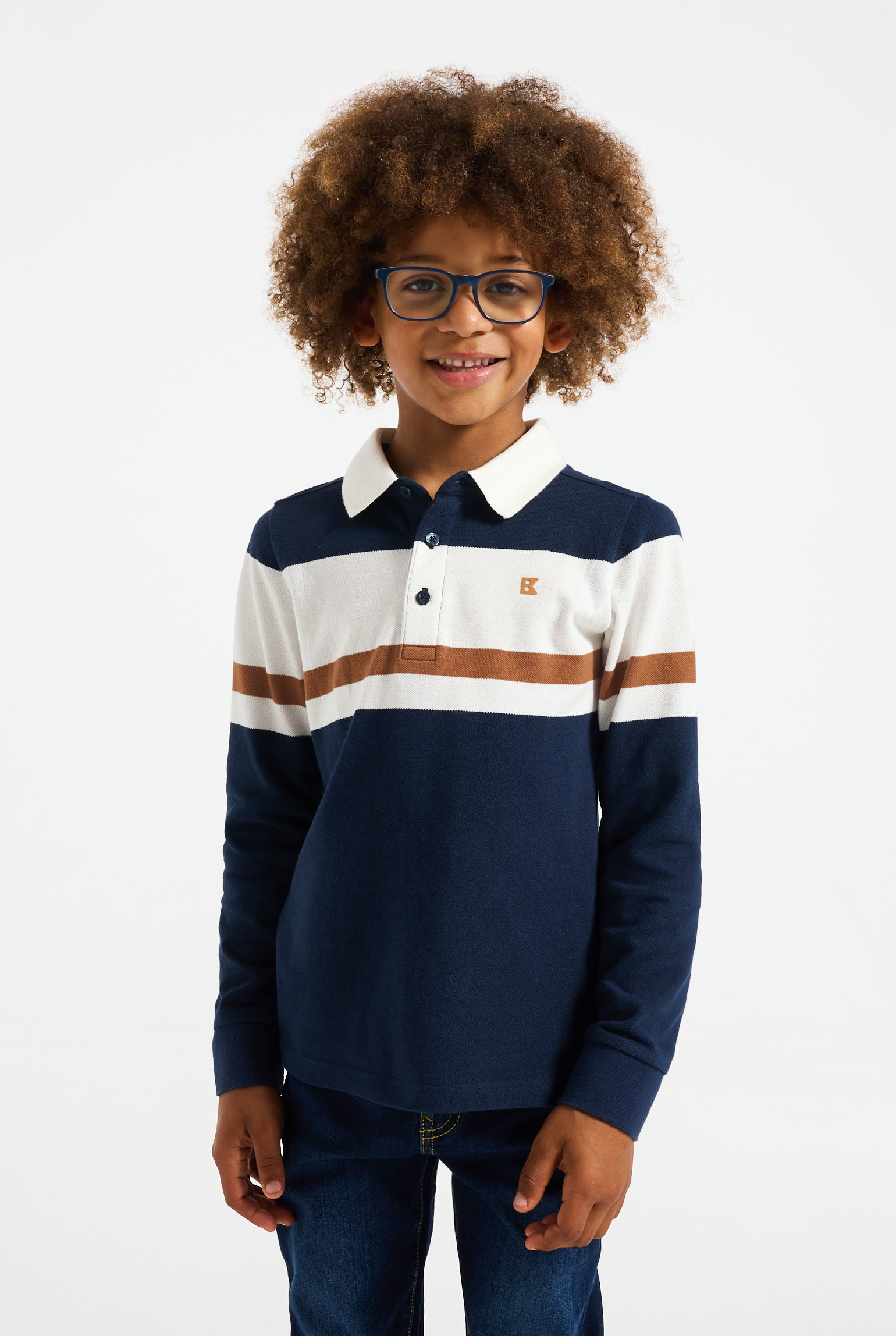 Polo rayé bleu marine garçon - Bleu navy