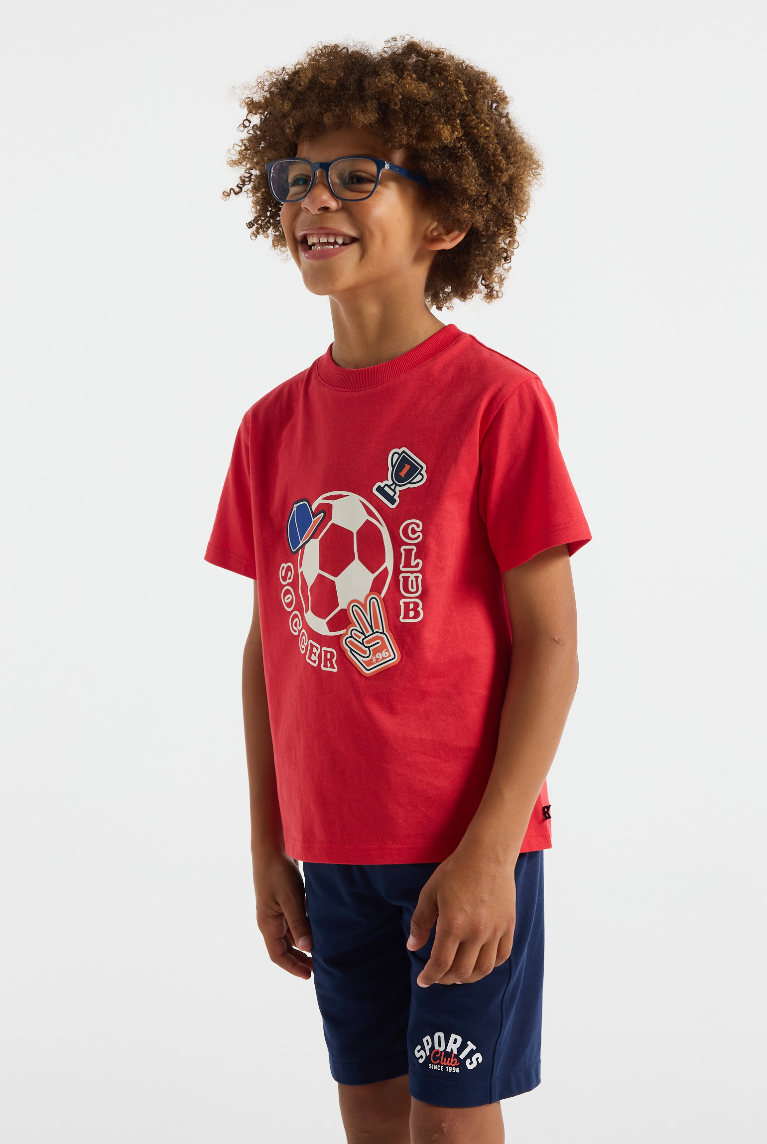 T-shirt blanc à message "Skate crew" garçon - Rouge Pavot