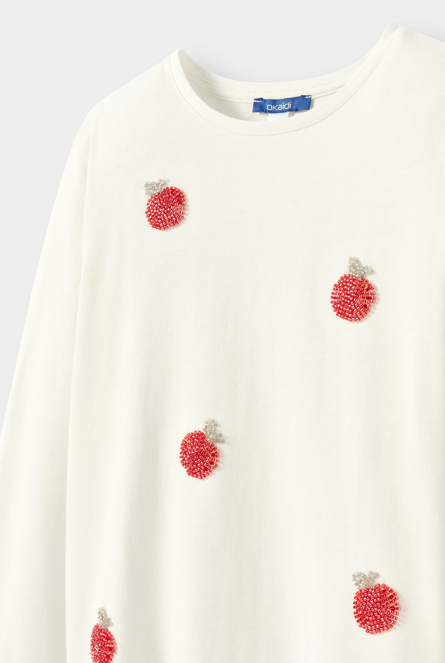T-shirt blanc avec motifs pommes fille - Blanc écru