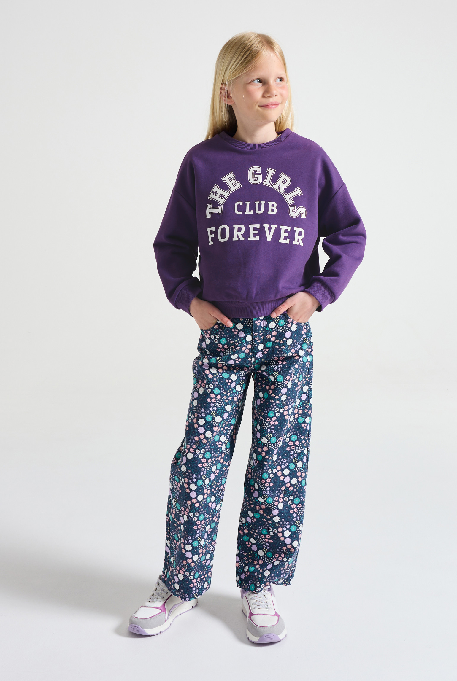 Sweat imprimé violet fille - Violet Pensée